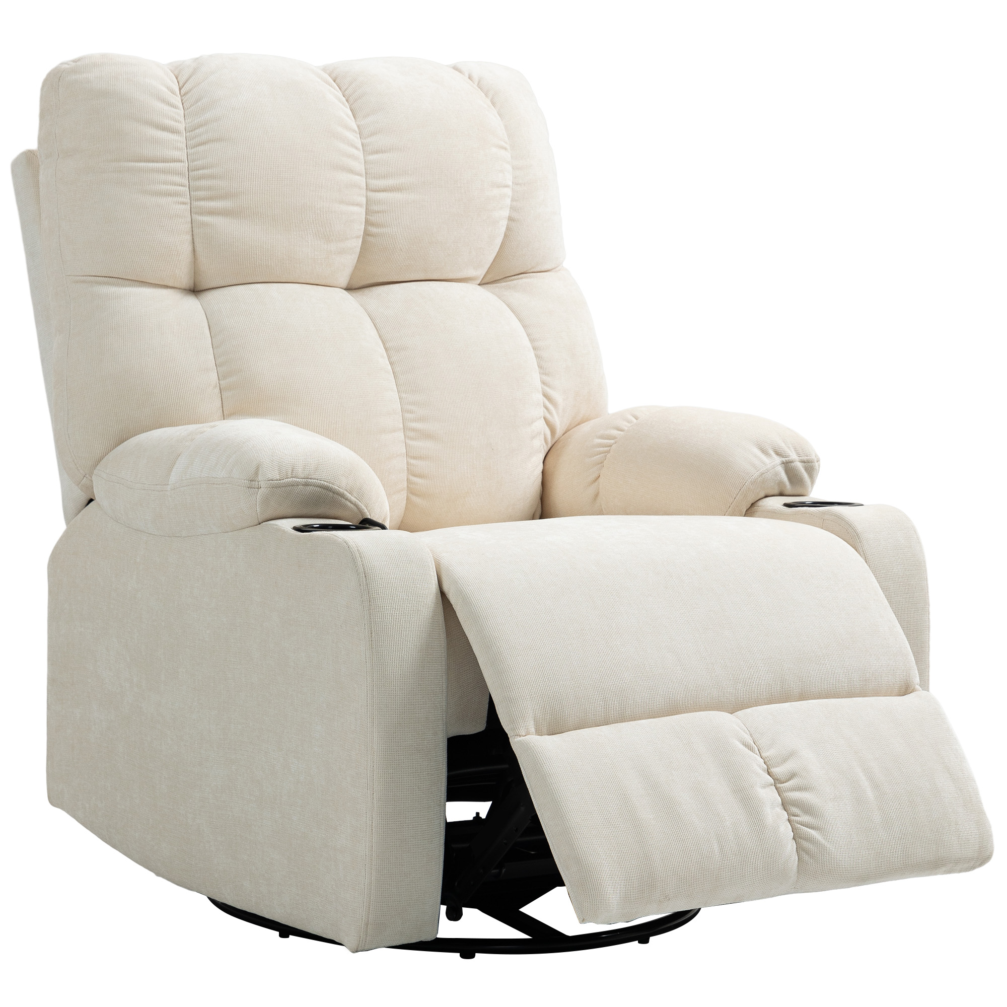 Relaxsessel mit Fußstütze, Liegesessel, drehbar, bis 150 kg, Stahlrahmen, 88x96x108cm, Beige