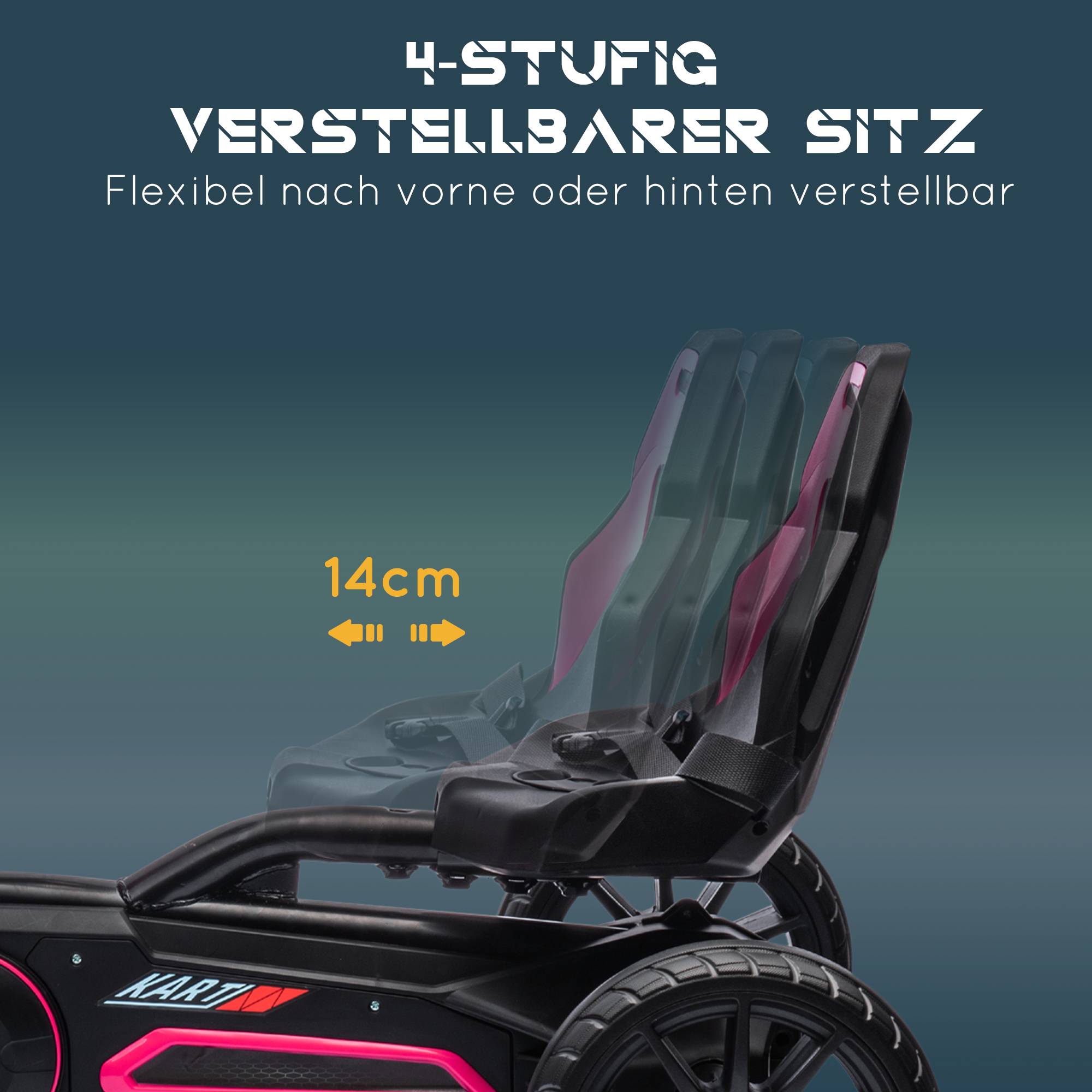 Go-Kart, Kinderfahrzeug mit verstellbarem Sitz, Tretfahrzeug, Tretauto mit Handbremse, 3-8 Jahre, Outdoor, Rosa