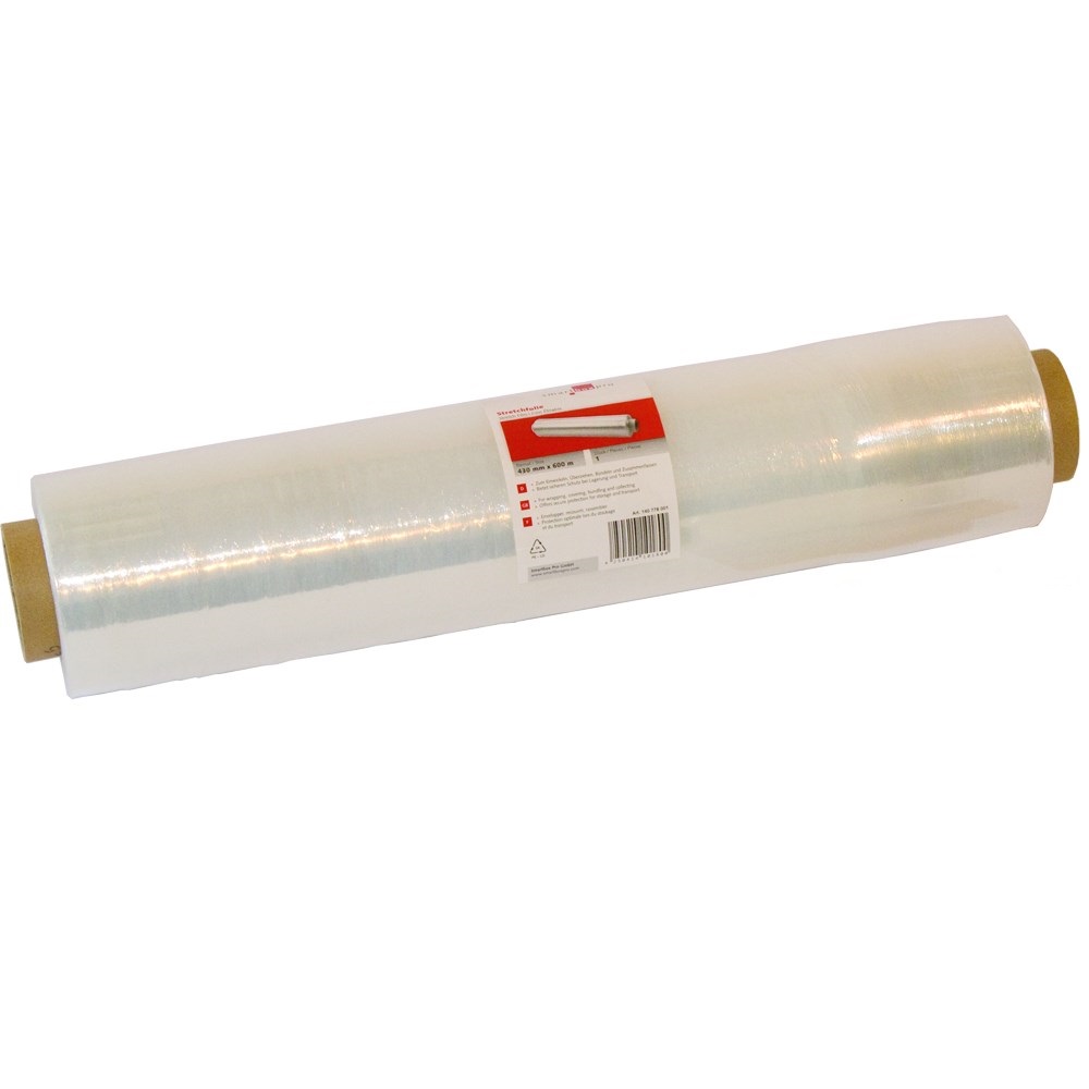 Stretchfolie 23mµ, 100mm x 150m, transparent, VPE40 Stretchfolie, 17mµ, 450mm x 300m, 6 Rollen im Karton, transparent, VPE6