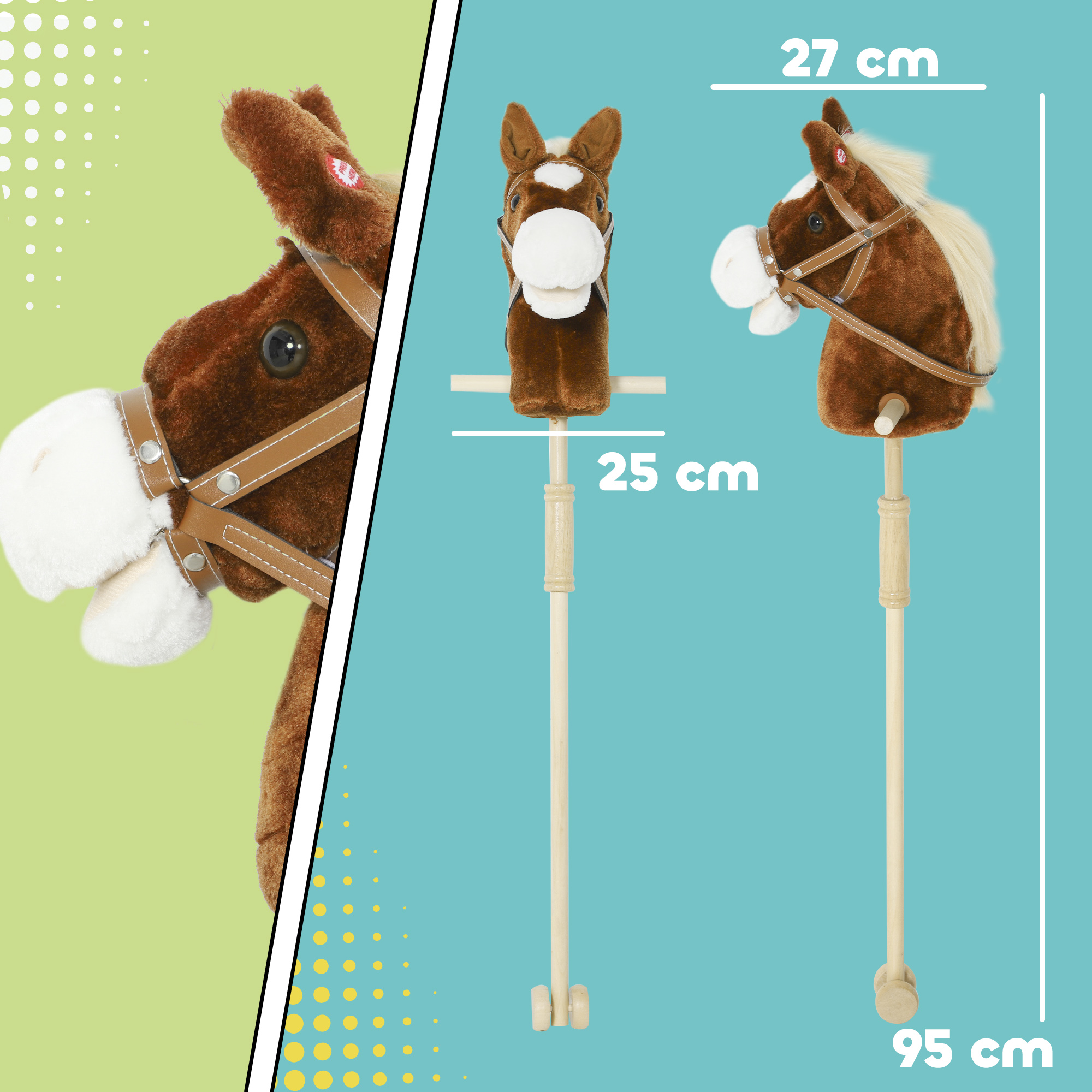 Steckenpferd Kinder Steckenpferde mit Sound, Griffe, Rolle, Stockpferd zum Reiten für Kinder 24+ Monate, Braun