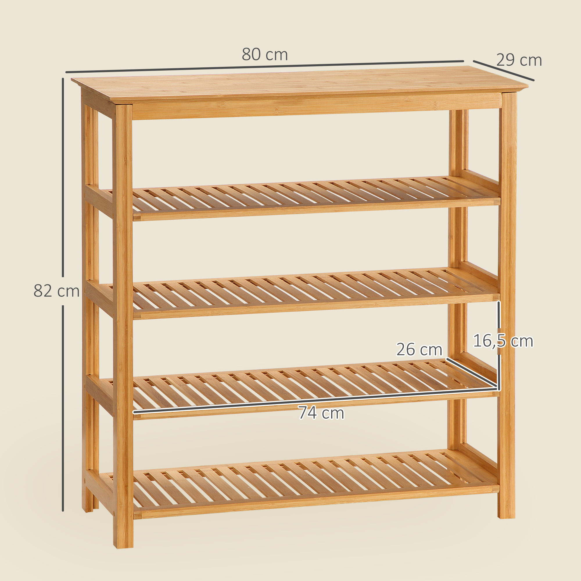 Schuhregal mit 4 Regalen, Bambus, Lamellen, bis Größe EU 45, Natur