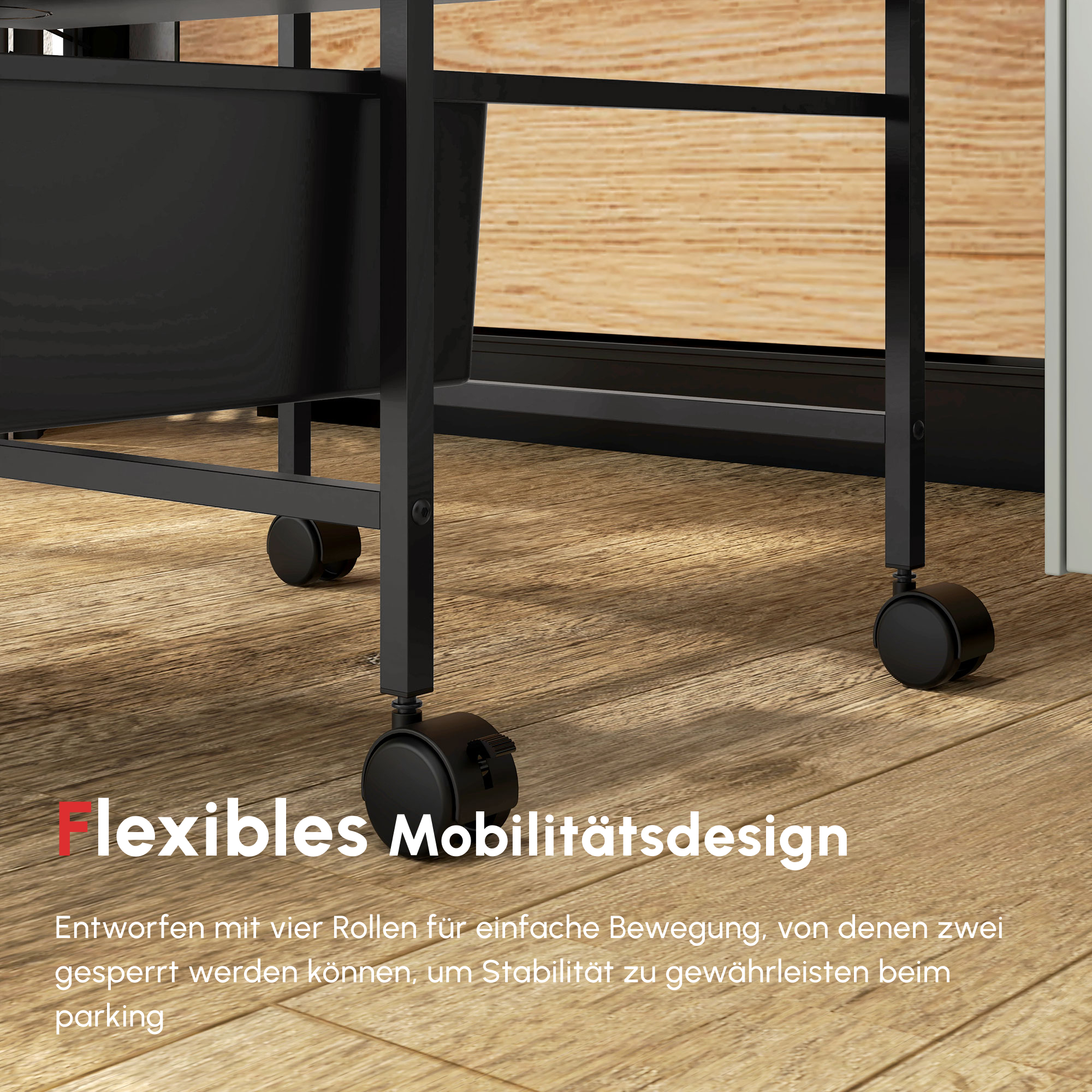 Beistellwagen mit Rädern, 3 Körbe für Transport und Aufbewahrung, Küchenwagen, 40,8L x 33,5B x 60,5H cm, Schwarz