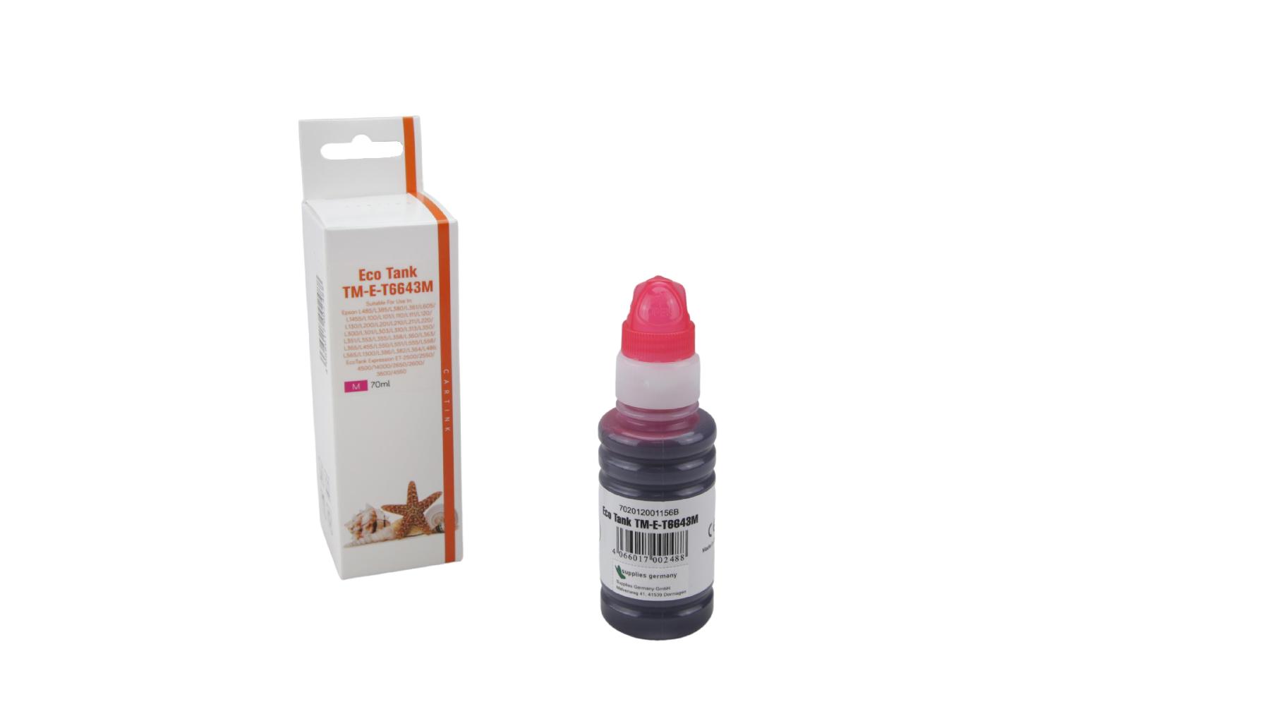 T6643M Eco Tank Nachfüllflasche Magenta für Epson / T6643M / 70ml T6643M Eco Tank Nachfüllflasche Magenta für Epson / T6643M / 70ml