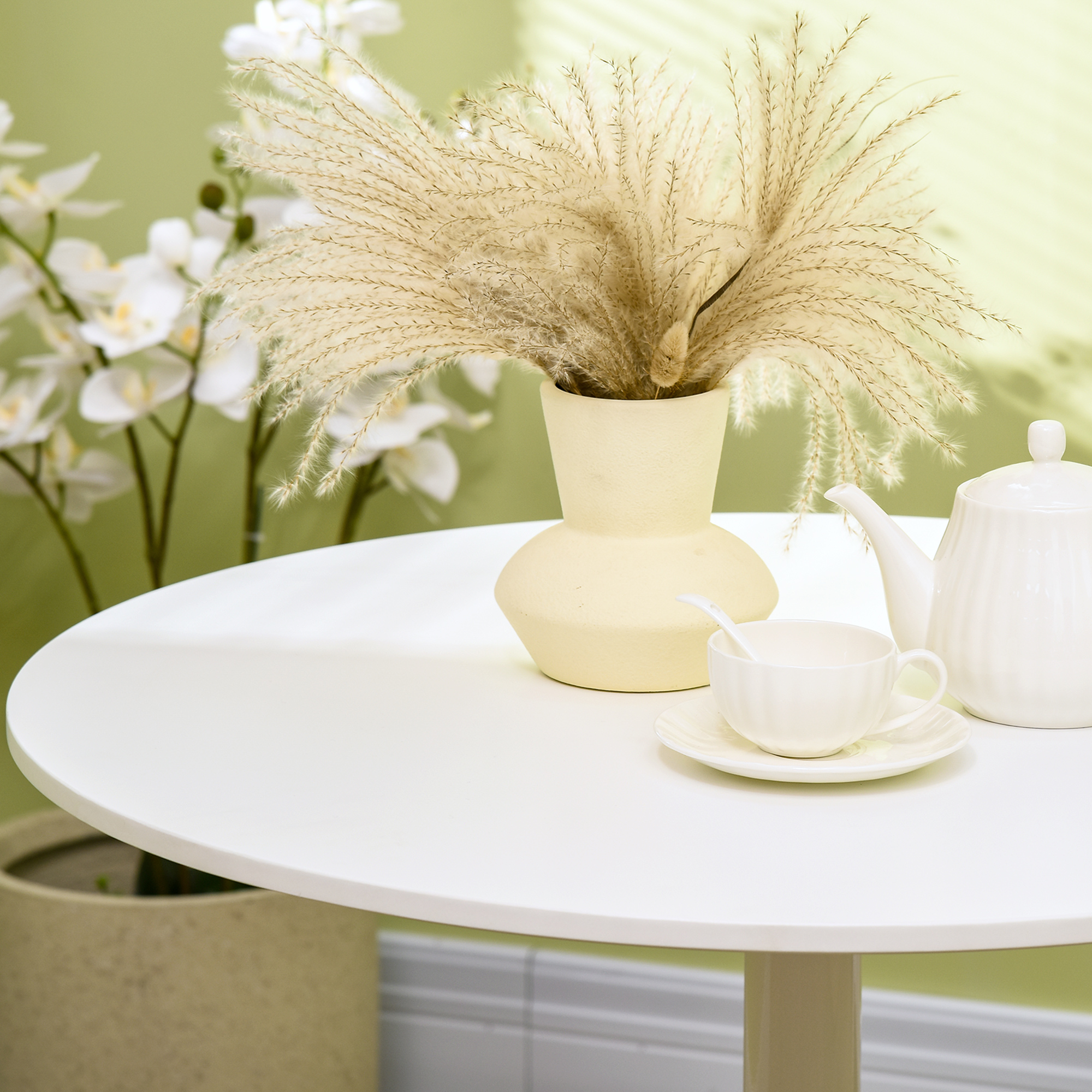 Esstisch für 2 Personen, runde Tischplatte Ø80 cm, MDF und Stahl, rutschfest, Weiß, 75H cm