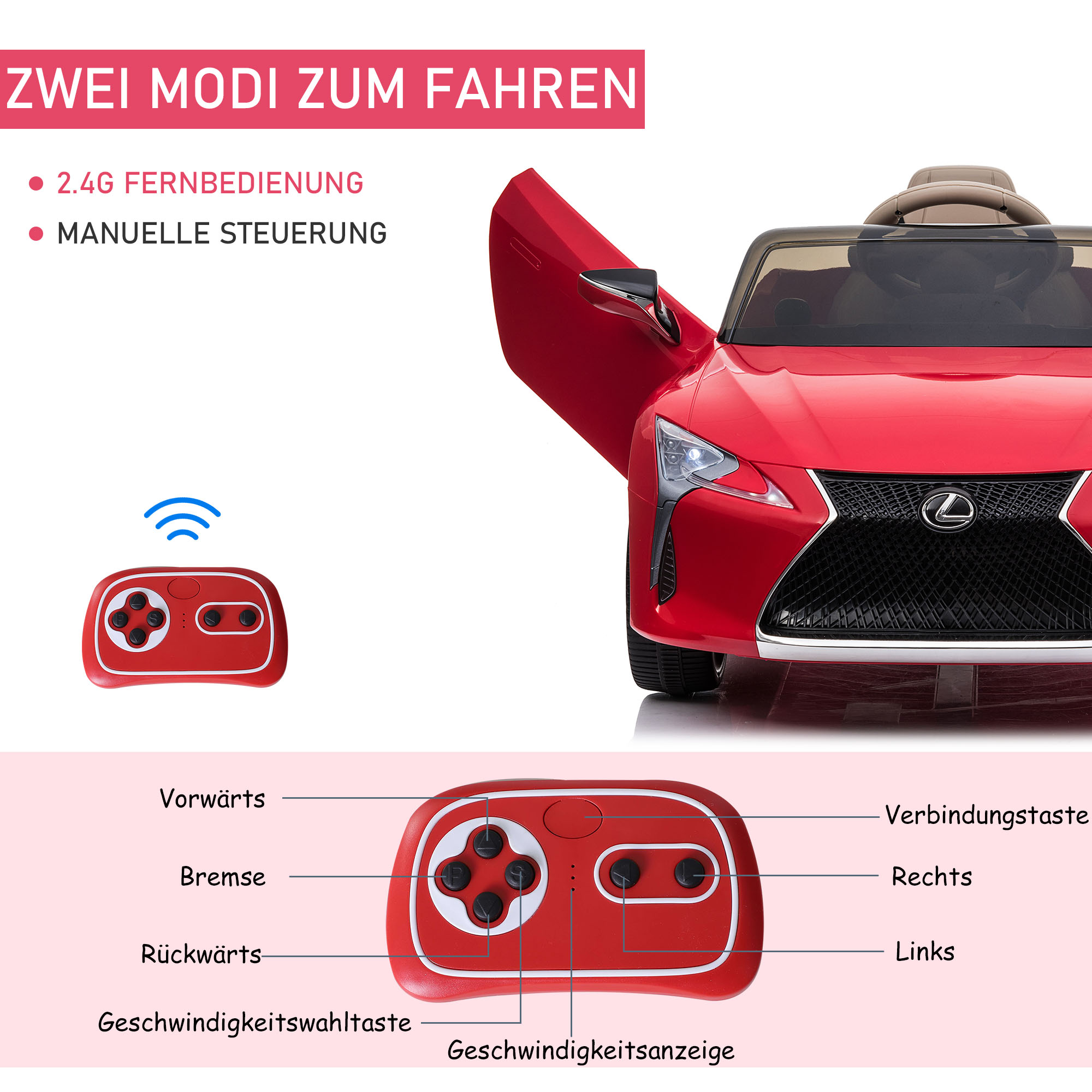 Kinderauto von Lexus Kinderfahrzeug für 3-6 Jahre Elektroauto mit MP3 Musik Rot 106 x 43 x 44 cm