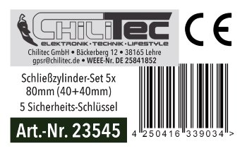 Schließzylinder-Set 5x 80mm (40+40mm), Profil-Zylinder, 5 Sicherheits-Schlüssel