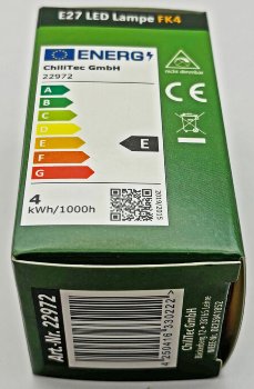 LED Tropfenlampe E27 "Filament T4", 3000k, 524lm, 230V/4W, warmweiß