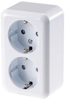 FASKO Doppel-Steckdose, AP, Weiß, 250V~/ 16A, Aufputz, Schraubanschluss