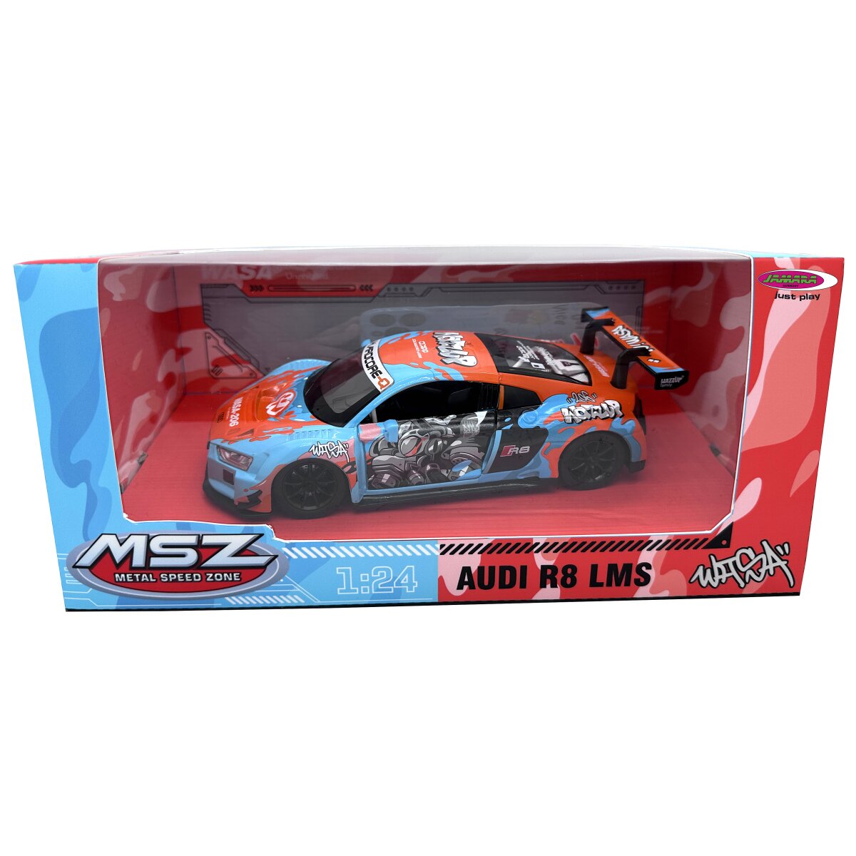 Audi R8 LMS Diecast 1:24 blau inkl. Knopfzellen