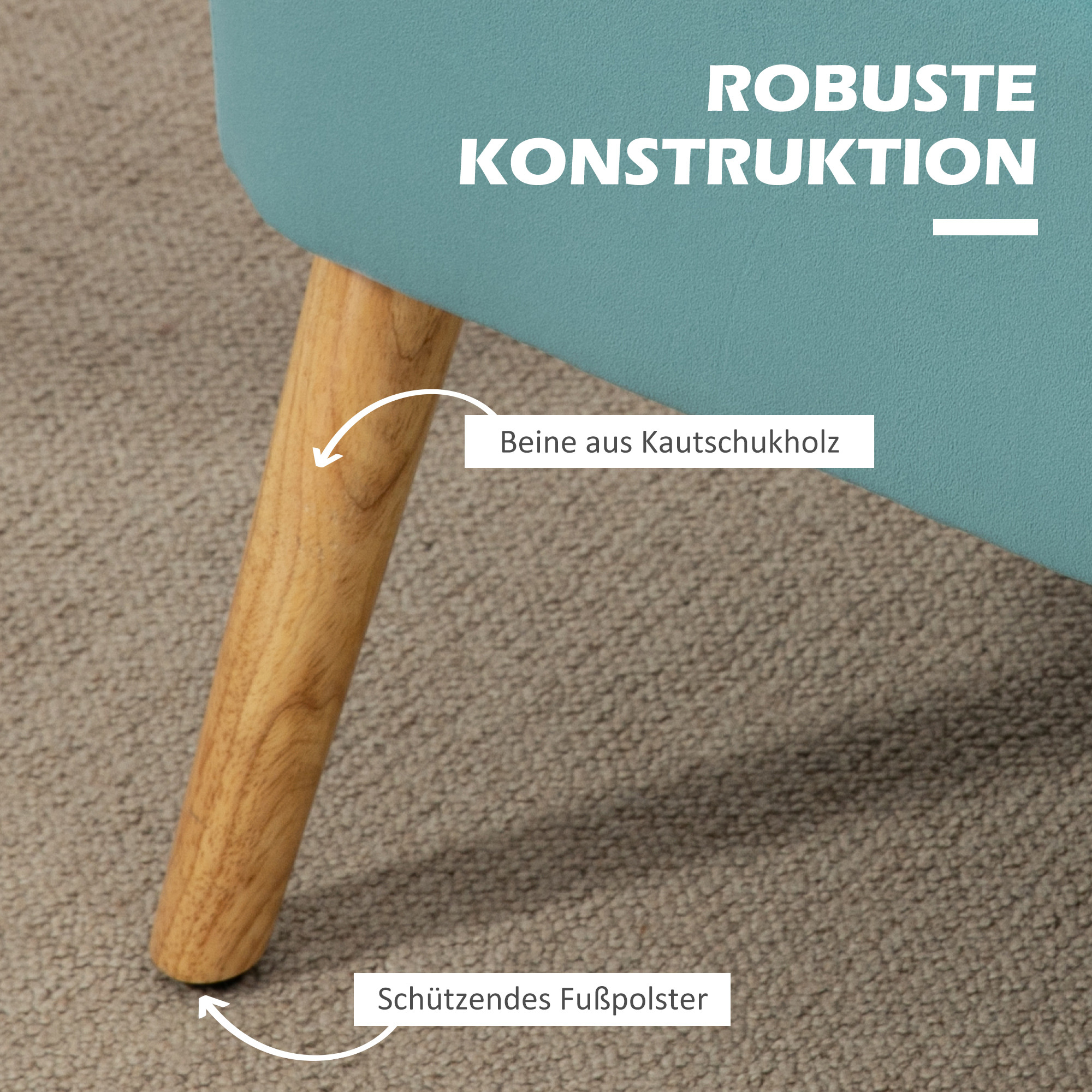 Sofa Retrodesign 2-Sitzer-Sofa, Holzbeine, 117 cm x 56,5 cm x 77 cm, Grün