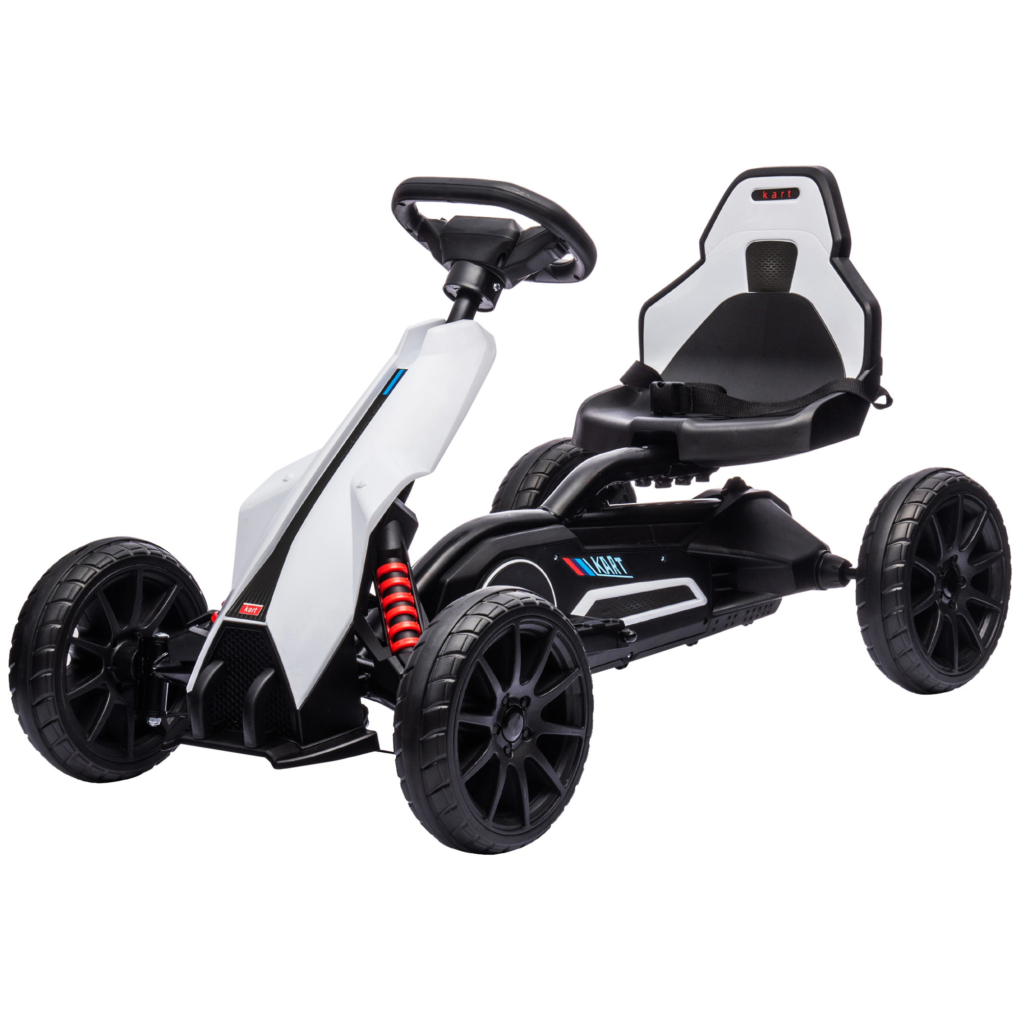 Go-Kart für Kinder, Elektro-Kart, bis 5 km/h, Sicherheitsgurt, Sitz mit Rückenlehne, Kunststoff, Metall, Weiß