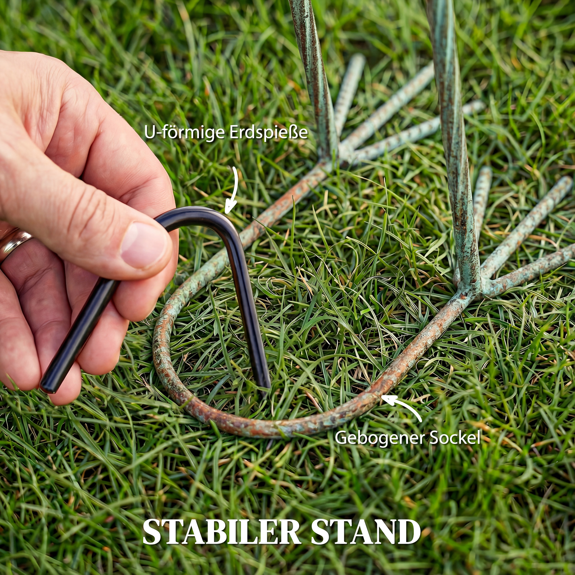 Reiher-Gartenstatue Metall-Vogel Outdoor-Statue 88 cm stehende Skulptur mit Bodenankern Grün und Bronze