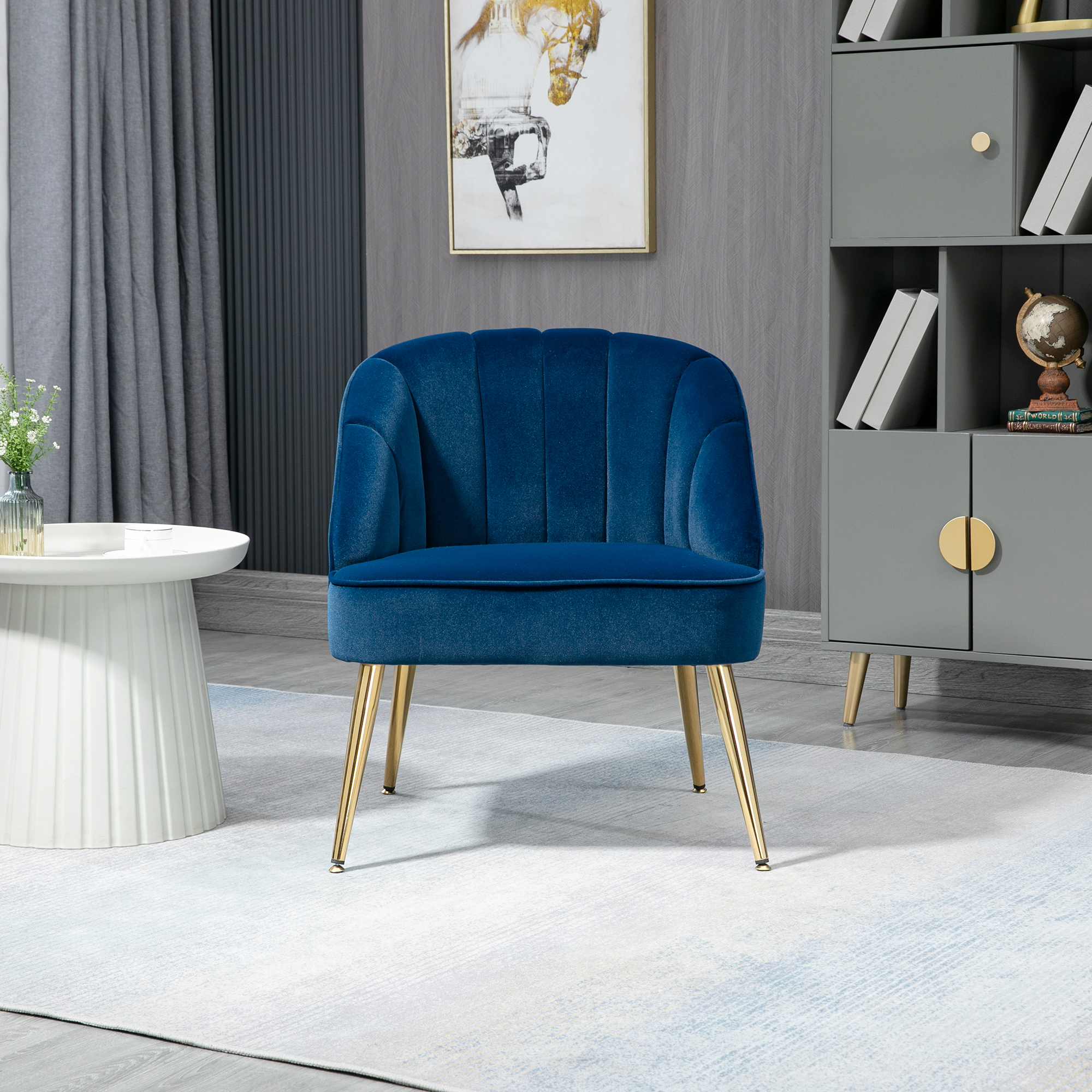 Sessel in Retrodesign, Lesesessel, Akzentsessel, Samtoptik, Blau + Gold