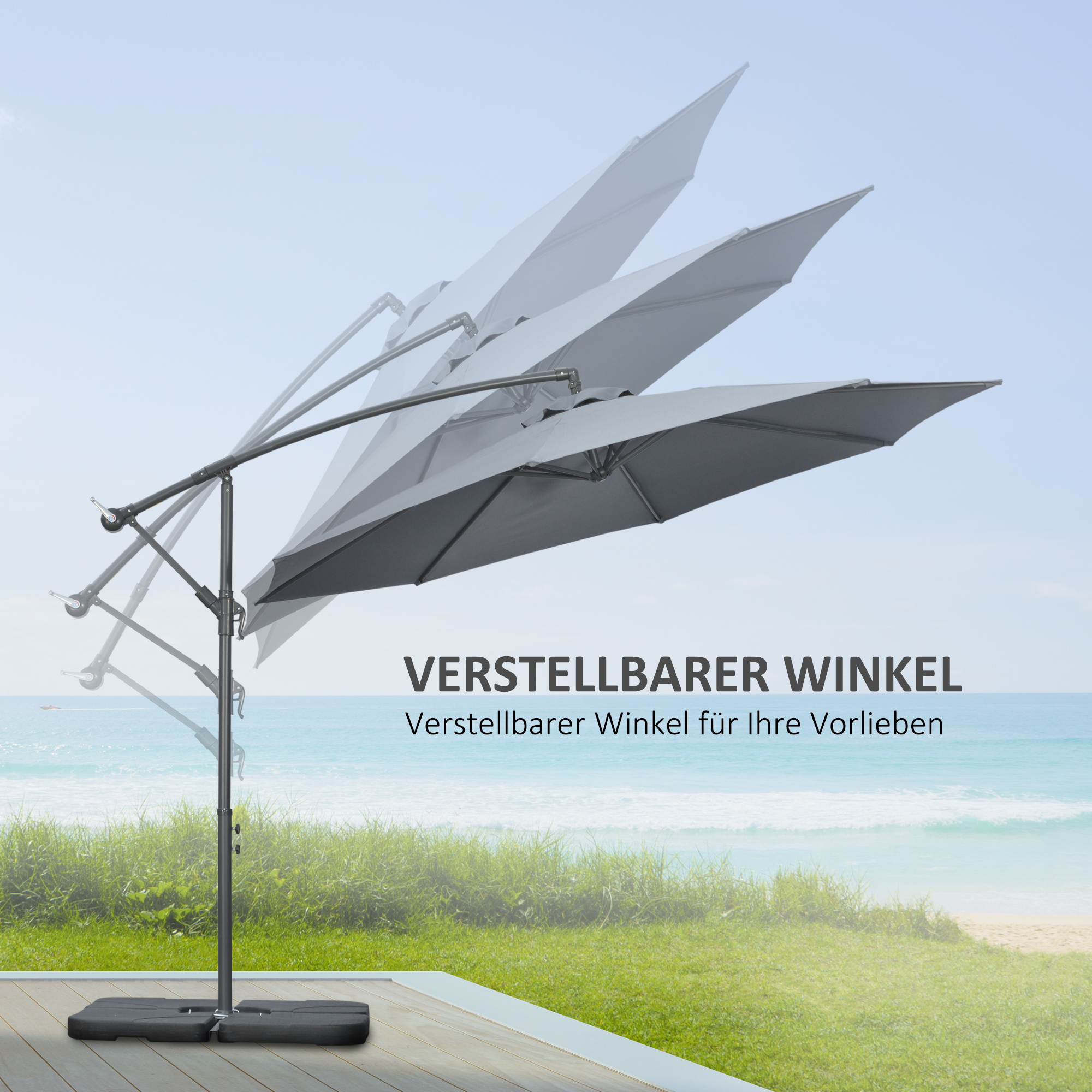 Ampelschirm Sonnenschirm Gartenschirm , inkl. Kreuzfuß, wetterbeständig, 292 cm x 292 cm x 247 cm, Grau