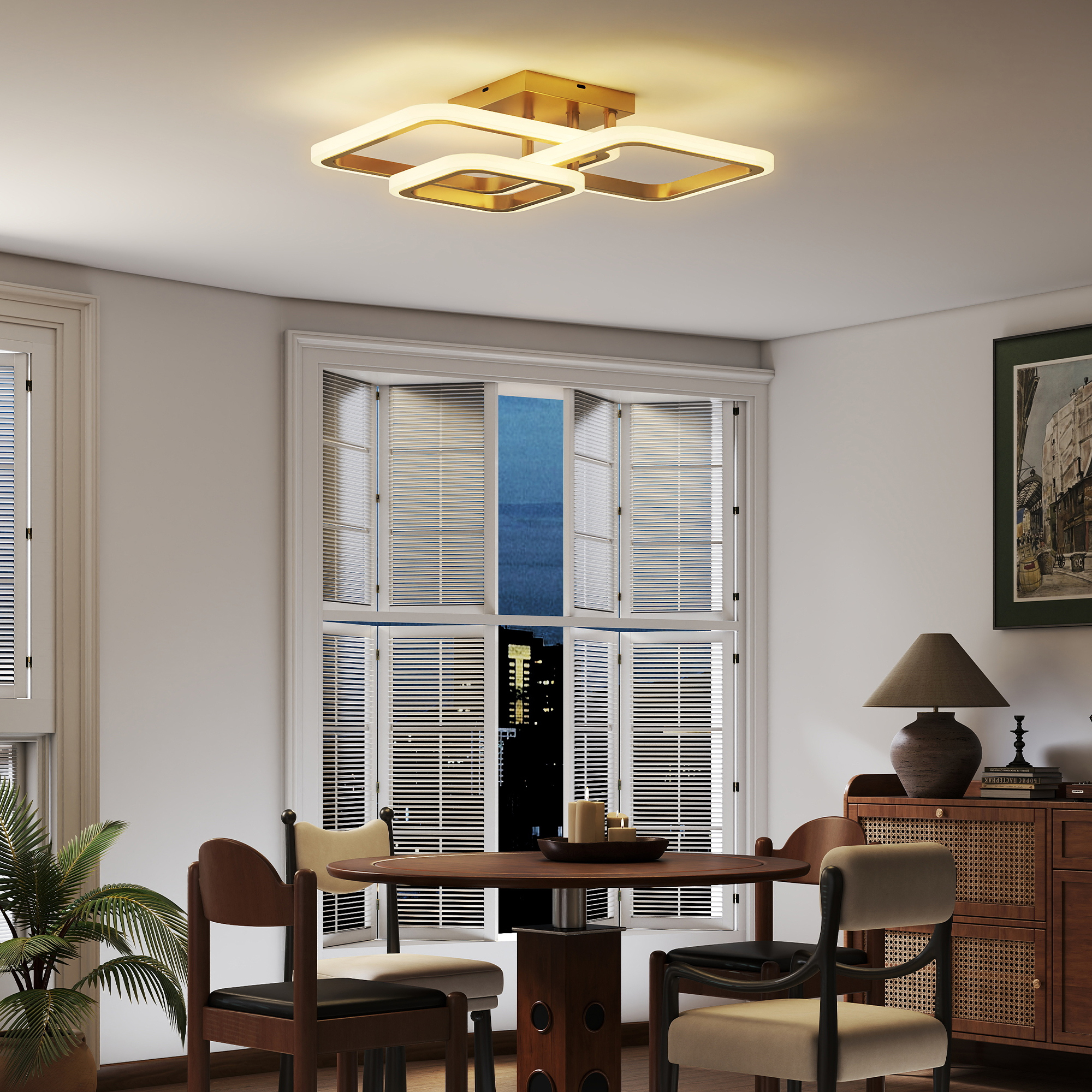 Deckenleuchte LED 40W 4300LM 3500K/4500K/6000K Deckenlampe 3-eckige Wohnzimmerlampe, 48 x 46 x 13 cm, Gold