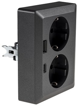 MILOS Schutzkontakt-Steckdose 2-fach, 250V~/ 16A, 1x UP, USB A+C/PD, anthrazit