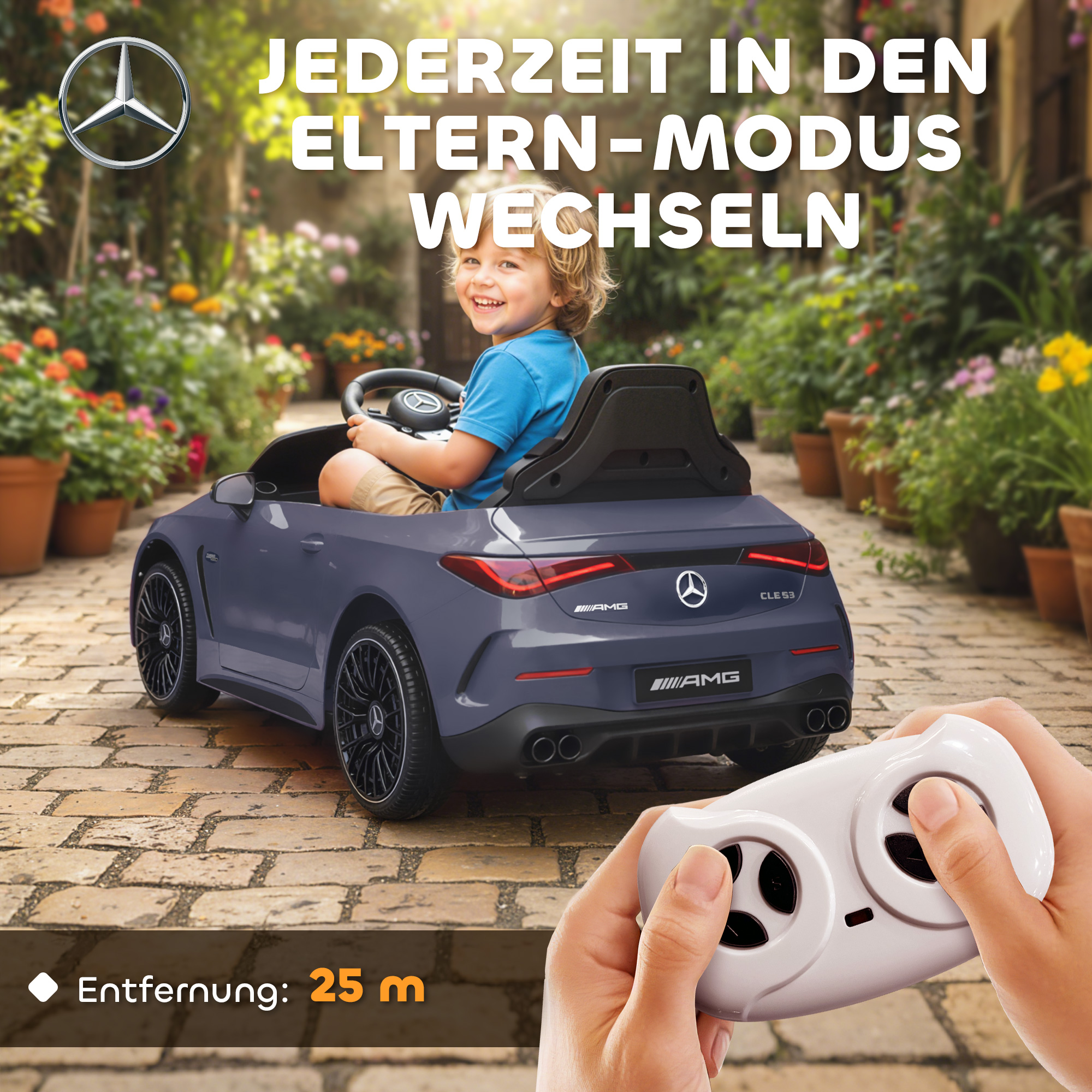 Kinder-Elektroauto, Mercedes-Design, 12V Motoren, Fernbedienung, LED-Lichter, Musik, für 3-6 Jahren Kinder, Grau