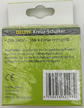 DELPHI Kreuzschalter, 250V~/ 10A, inkl. Rahmen, UP, weiß