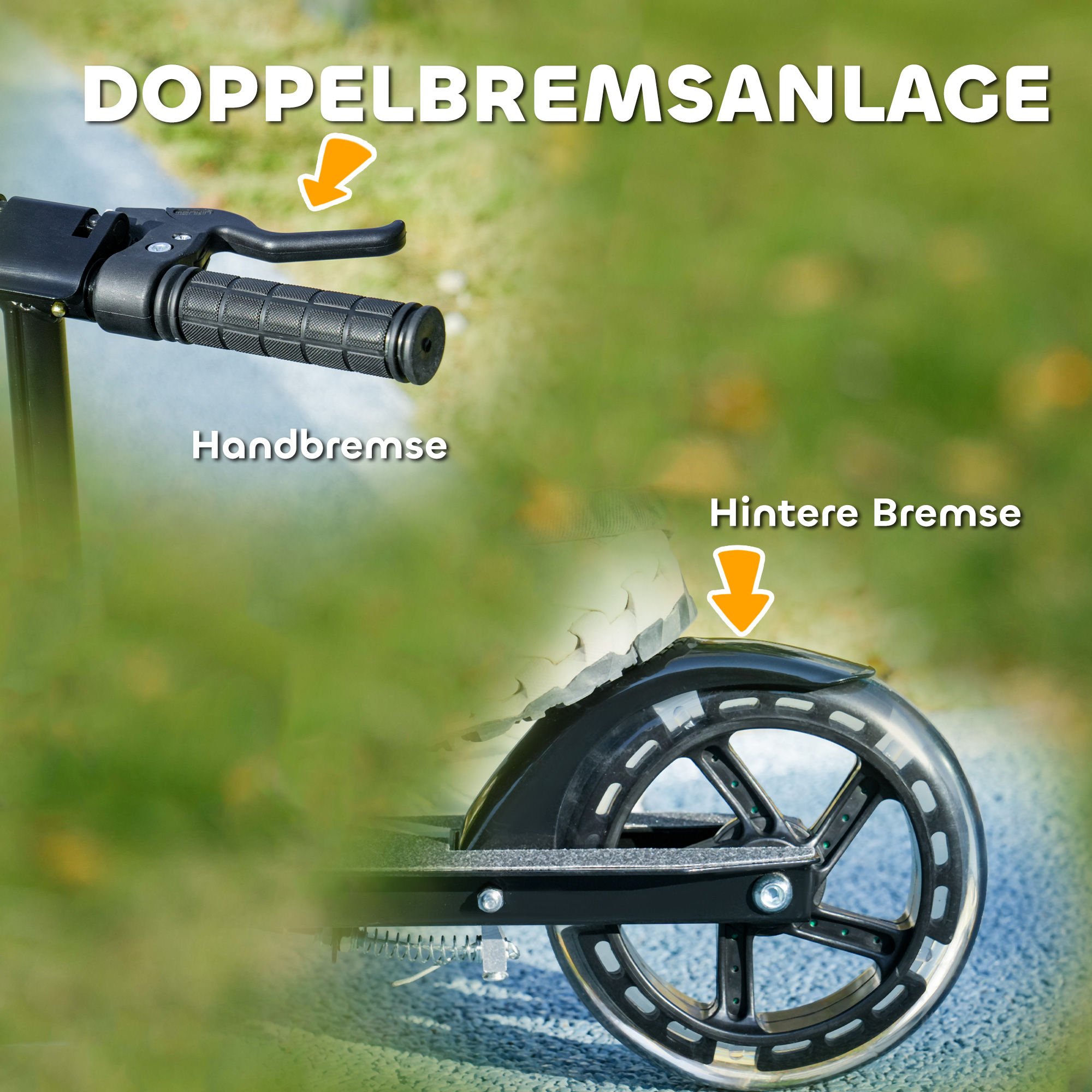 Kinderroller, Doppelte Bremsen, Metallrahmen, Fußstütze, faltbar, 3-8 Jahre, Schwarz