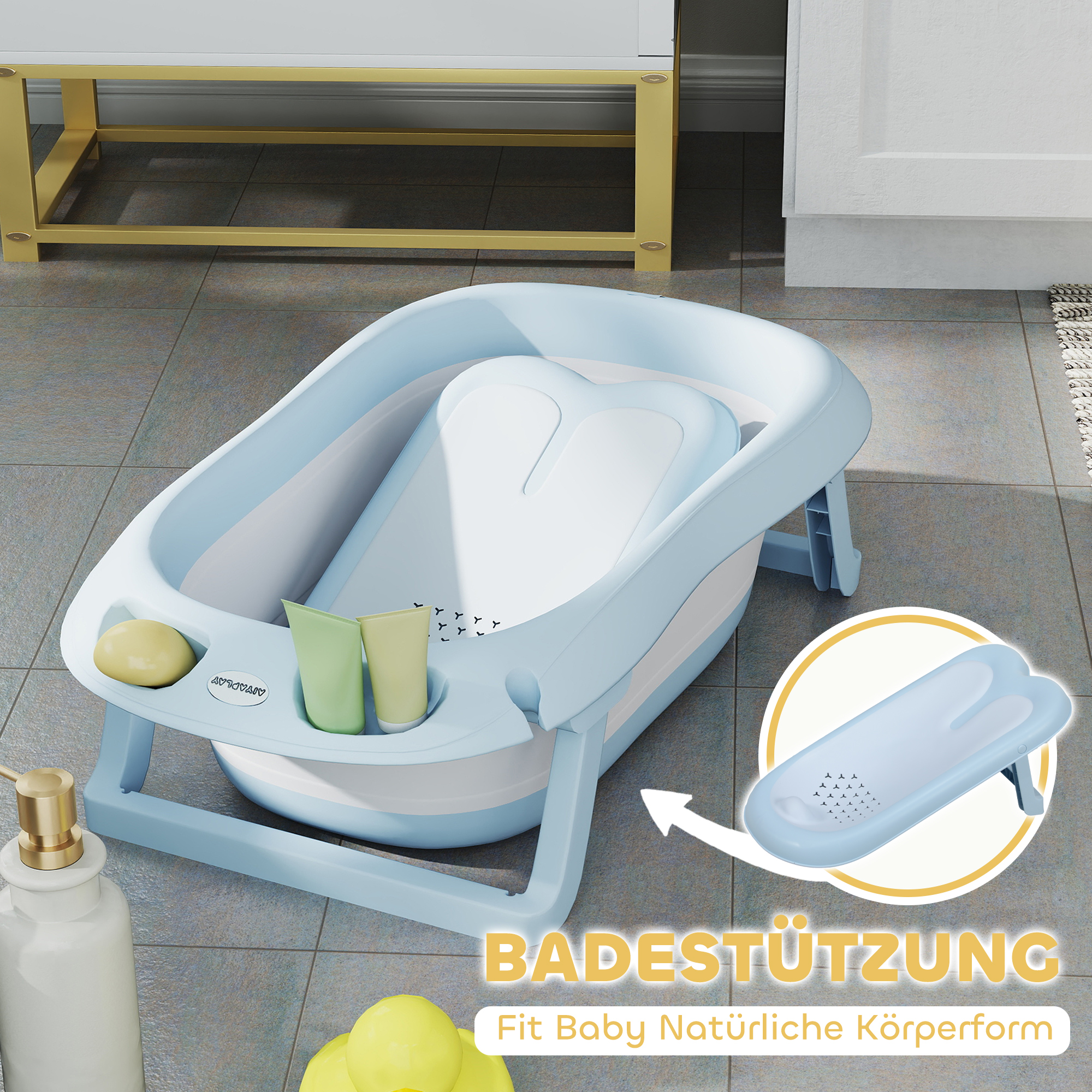 Babybadewanne, faltbar, rutschfester Boden, sichere Materialien, 83L x 48B x 23,5H cm, Hellblau