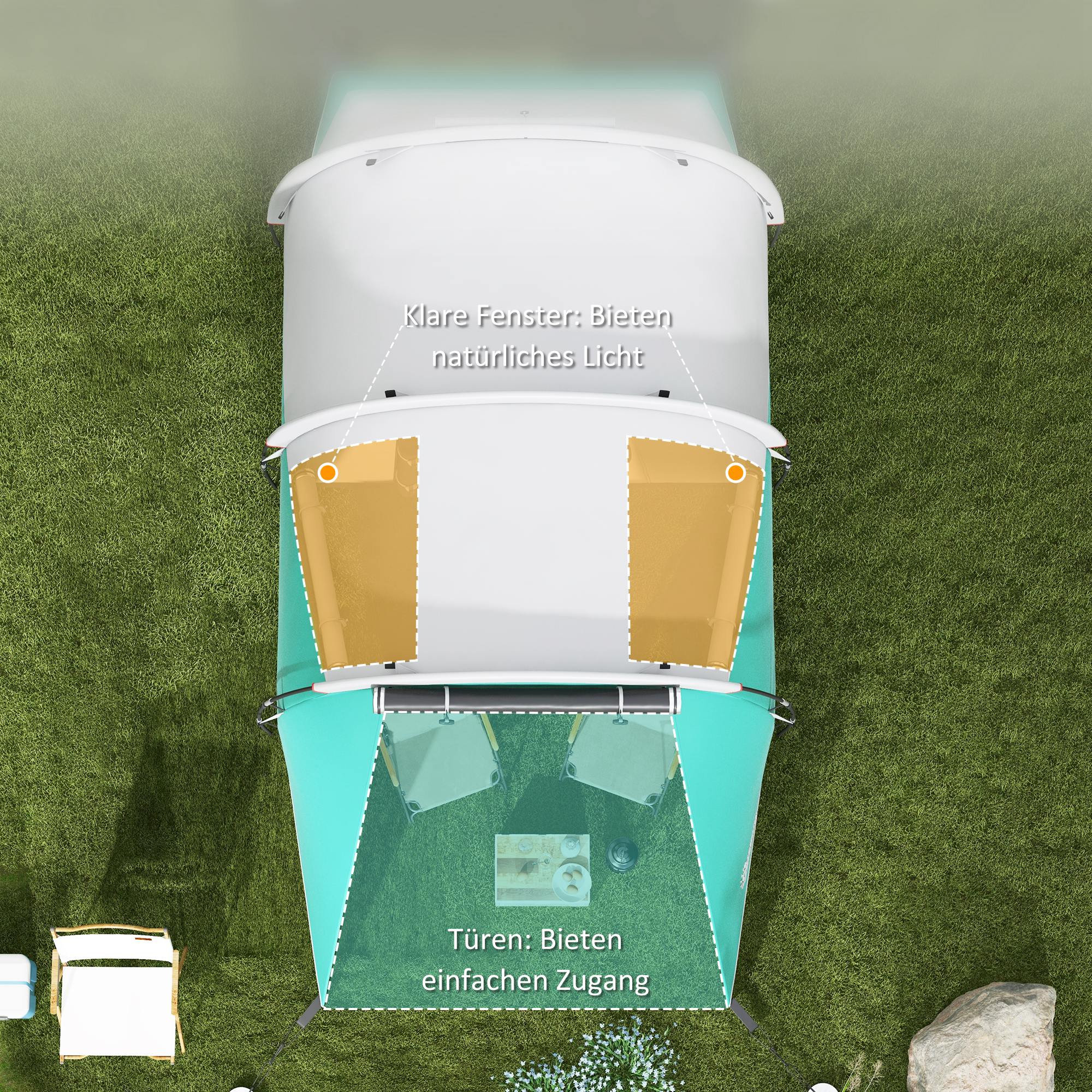 Campingzelt für 3 Personen, separate Wohn- & Schlafräume, 460L x 260B x 190H cm, Grün