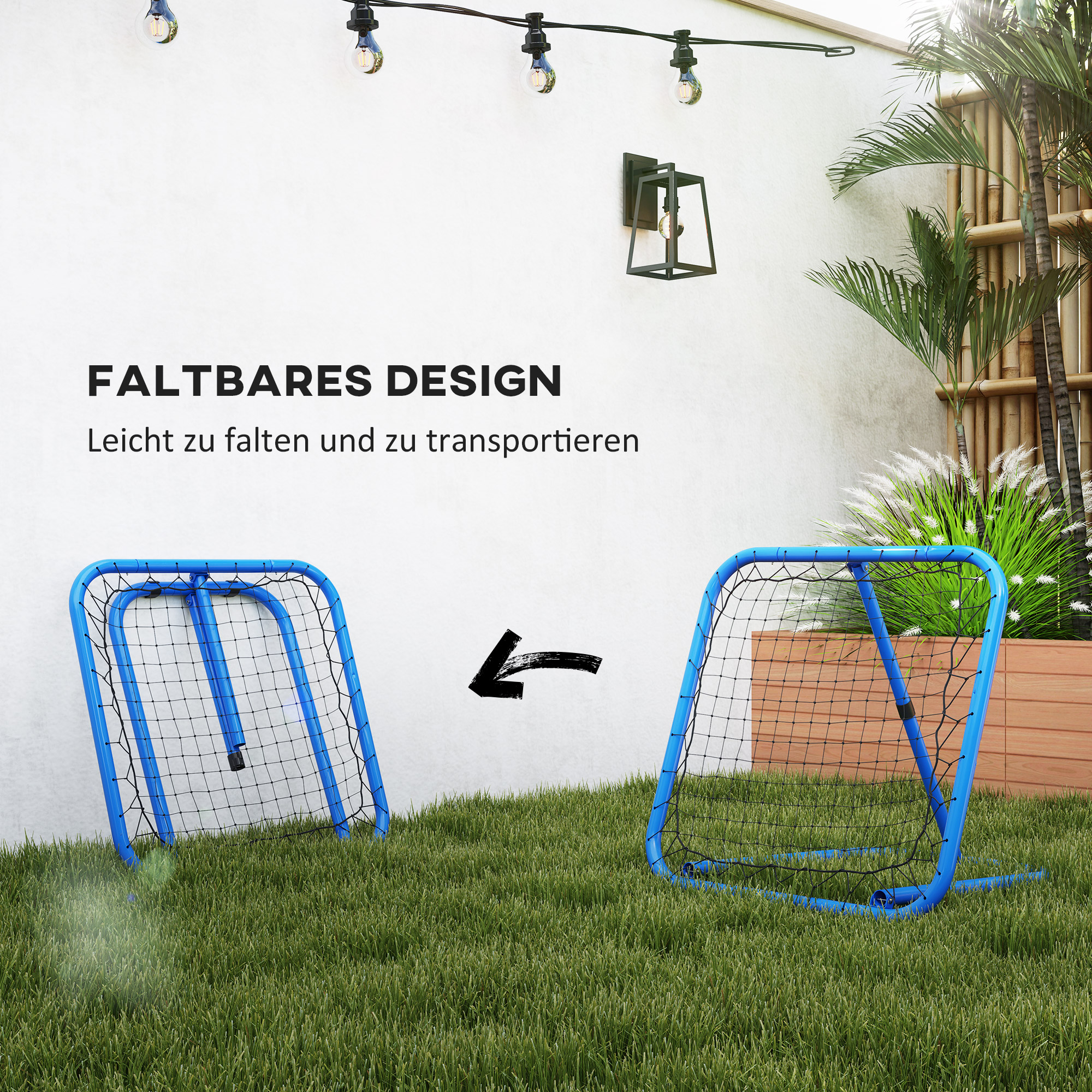 Fußball Rebounder-Netz, klappbar, Rückprallwand, Verstellbar in 5 Stufen, Metall, 78 x 84 x 65-78 cm, Blau
