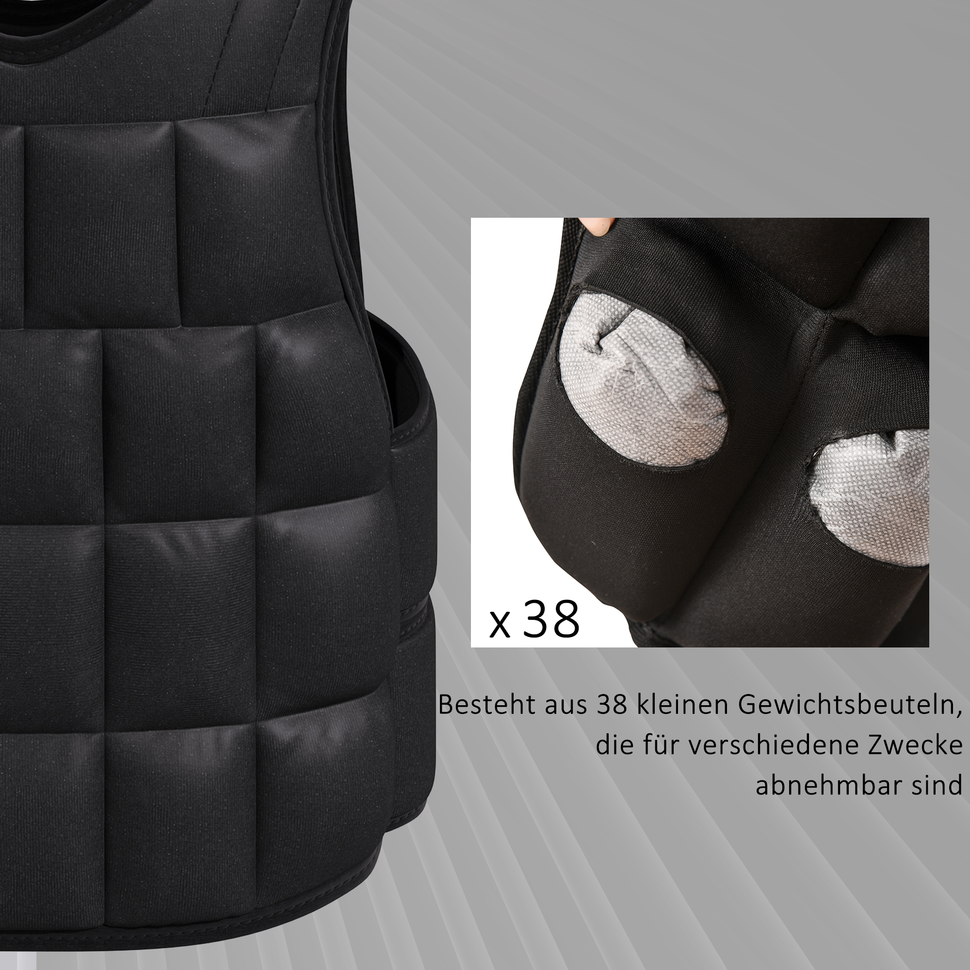 Gewichtsweste 20 KG verstellbare Trainingsweste mit herausnehmenbar Gewichten Schwarz