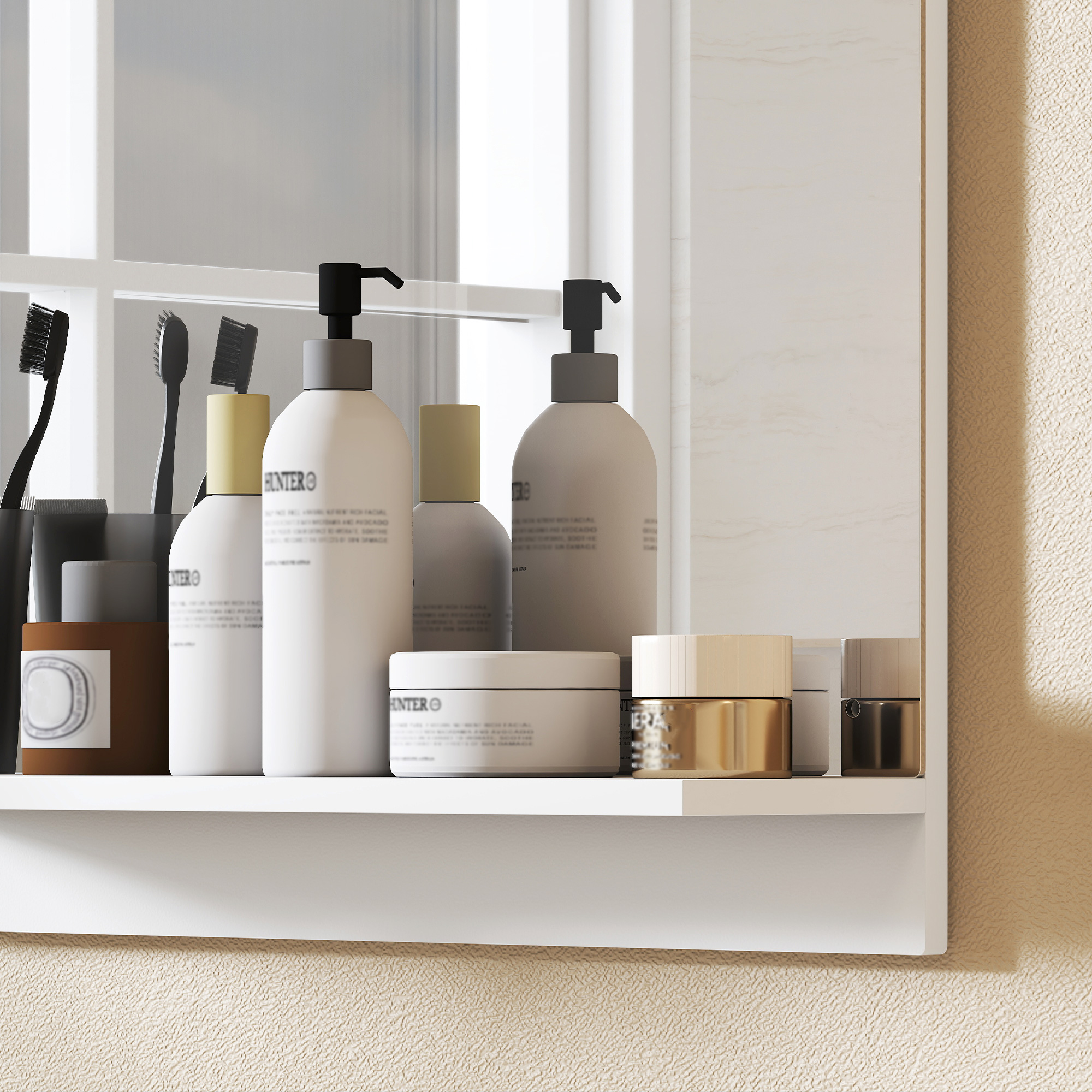 Badspiegel 50 x 60 cm Wandspiegel mit Regal, Badezimmerspiegel für Eingangsbereich, Flur, Weiß