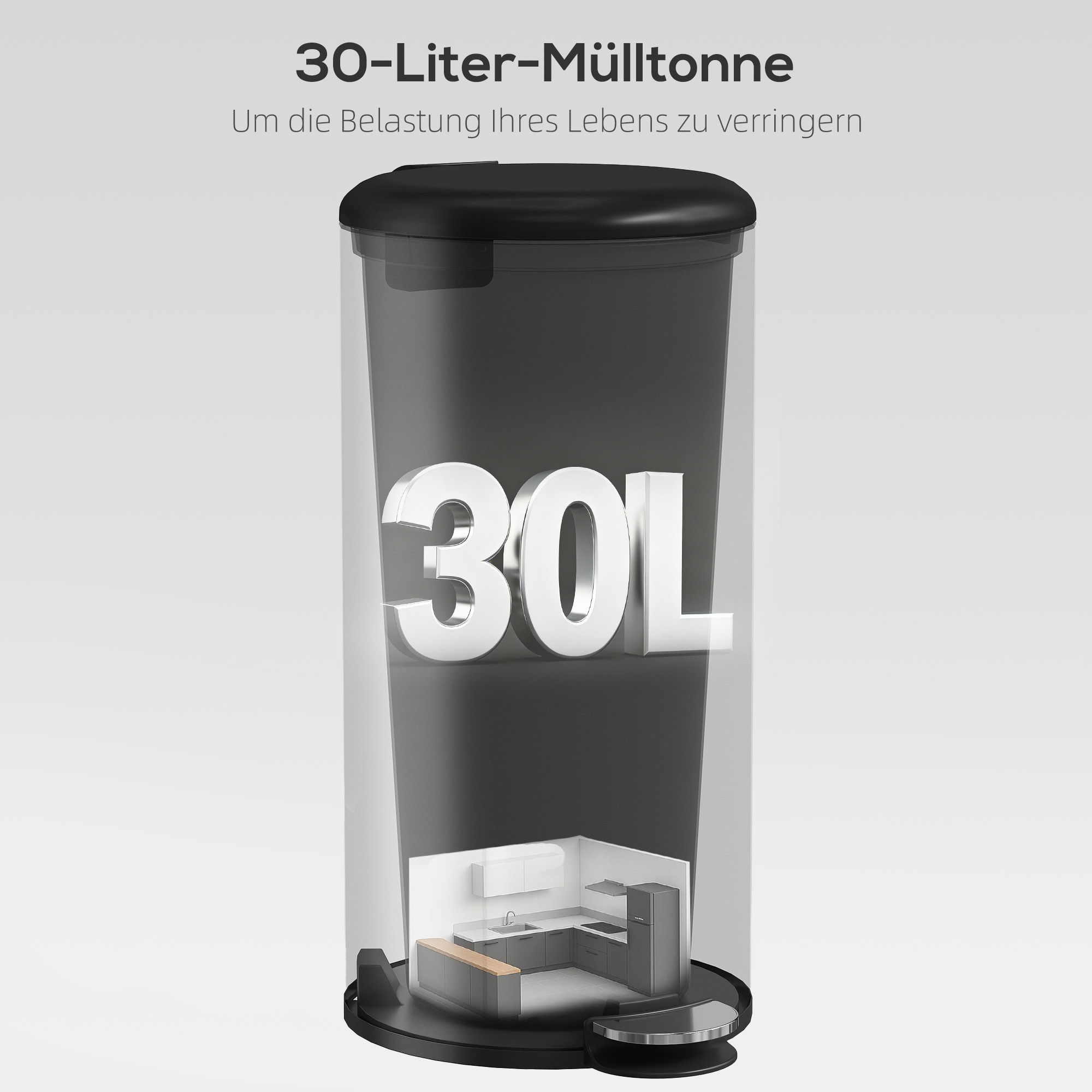 Mülleimer 30L Treteimer Abfalleimer mit Deckel Fußpedal Inneneimer, Soft-Close-Funktion 36 x 30 x 63,5 cm, Schwarz