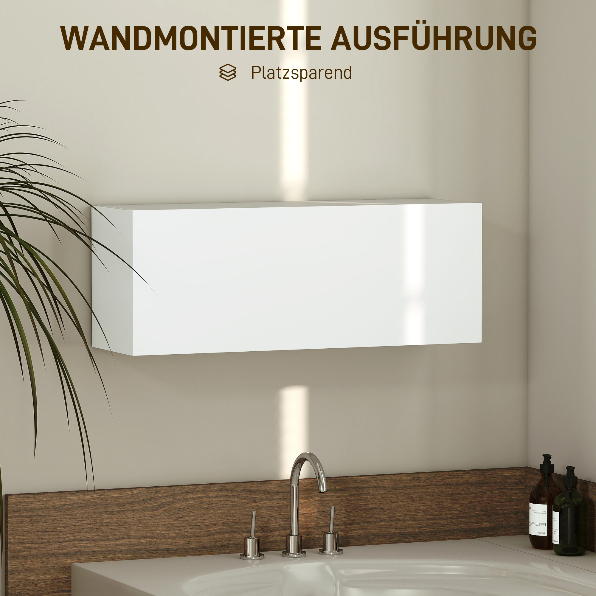 Badezimmerschrank Hängeschrank Wandschrank mit nach oben klappbarer Tür, Gasdruckfeder Einlegeboden 80 x 25 x 30 cm Weiß