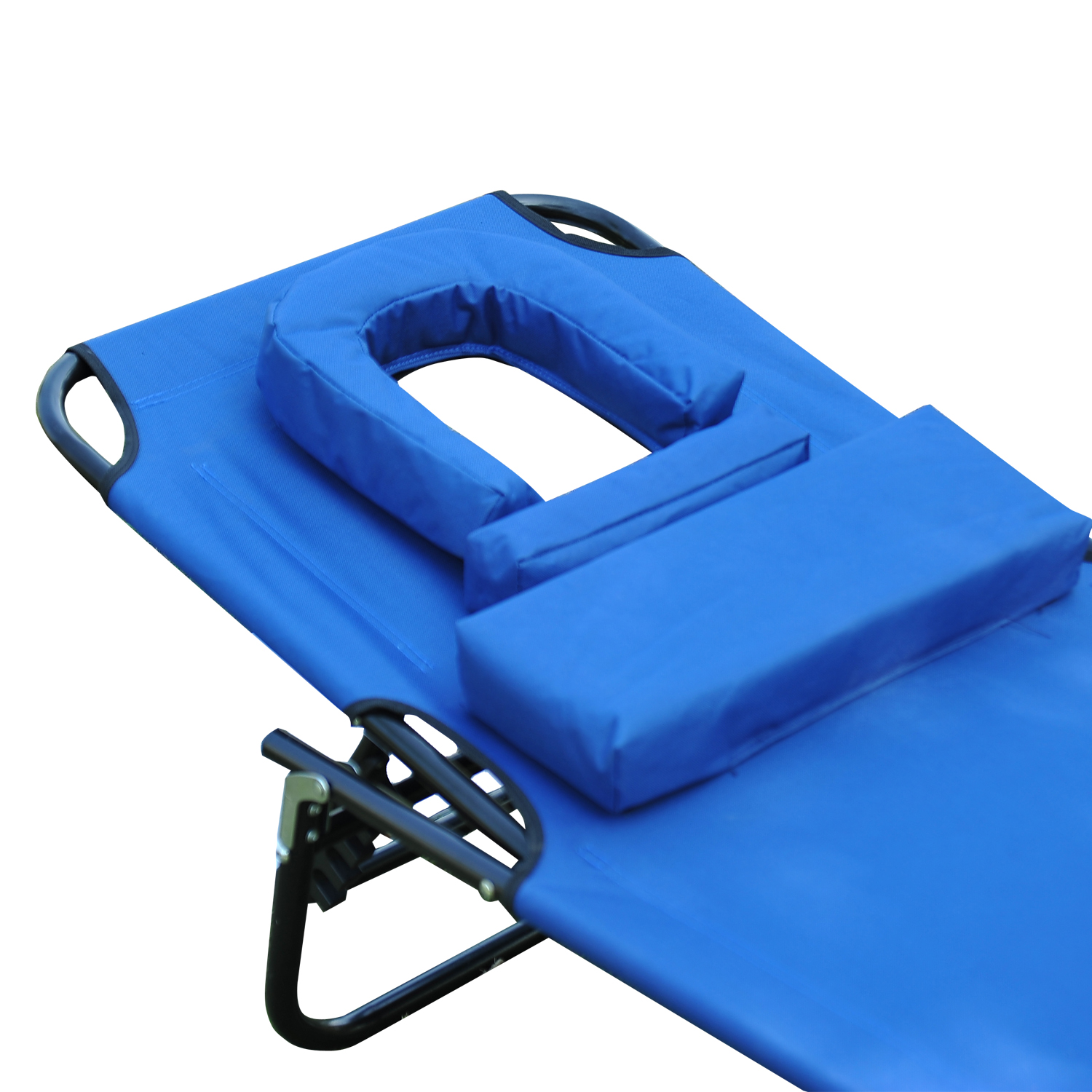 Sonnenliege klappbar Gartenliege mit Kopfkissen Liegestuhl mit 4-Fach verstellbare Rückenlehne Campingliege mit Lesefenster Gartenstuhl bis 120kg belastbar für Garten, Balkon geeignet Blau