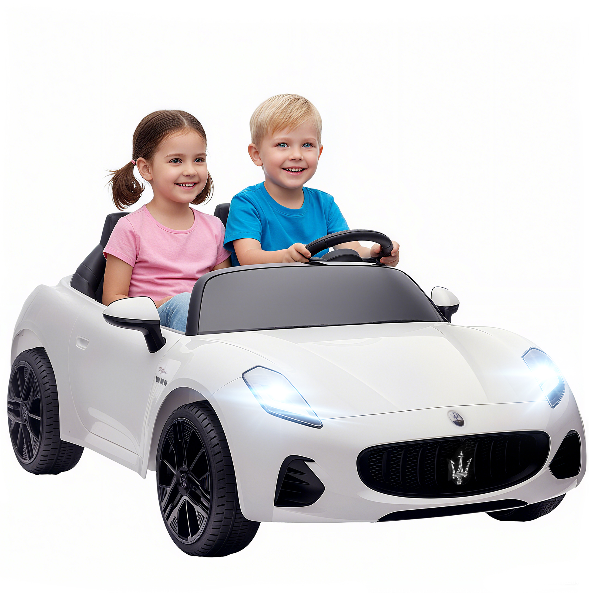 Maserati Elektroauto für Kinder, 2-Sitzer, 12V Batteriebetrieb, Fernbedienung, LED-Lichter, Musikfunktion, Weiß Maserati Elektroauto für Kinder, 2-Sitzer, 12V Batteriebetrieb, Fernbedienung, LED-Lichter, Musikfunktion, Weiß