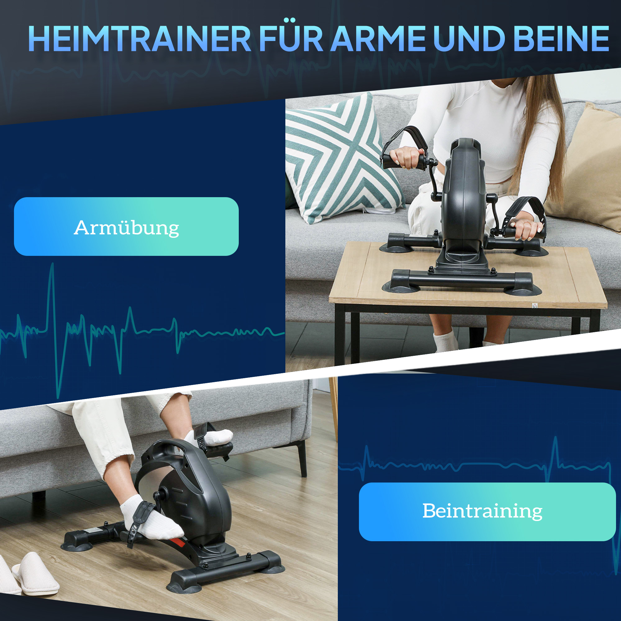 Mini-Trainingsrad, Fußpedaltrainer, Trainingsgerät mit 8 Widerstandsstufen, LCD-Display, Metall, Kunststoff, Schwarz