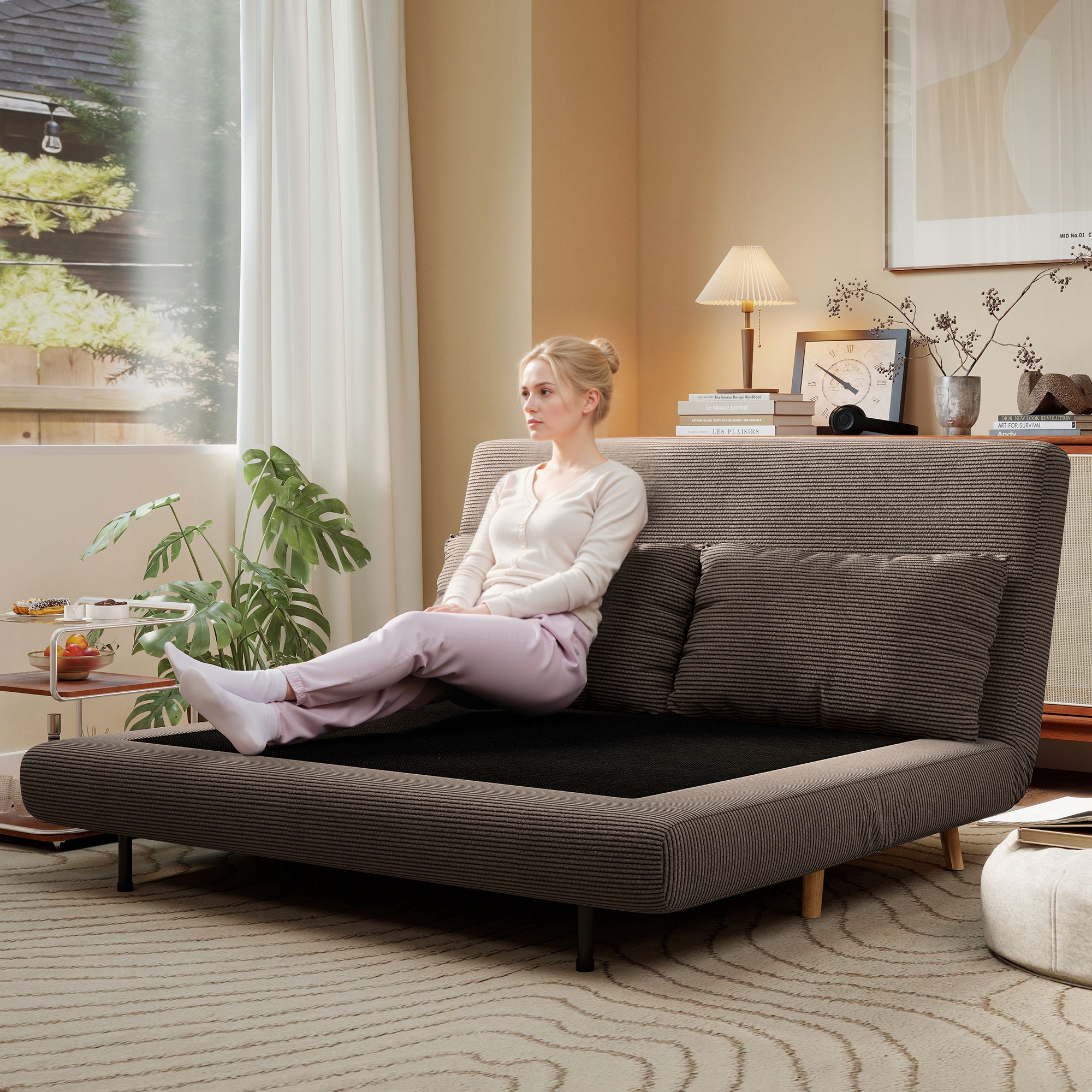 Schlafsofa, Gästebett, 3-fach verstellbare Rückenlehne, Kordoptik, bis 120 kg, 141 x 90 x 81 cm, Dunkelbraun