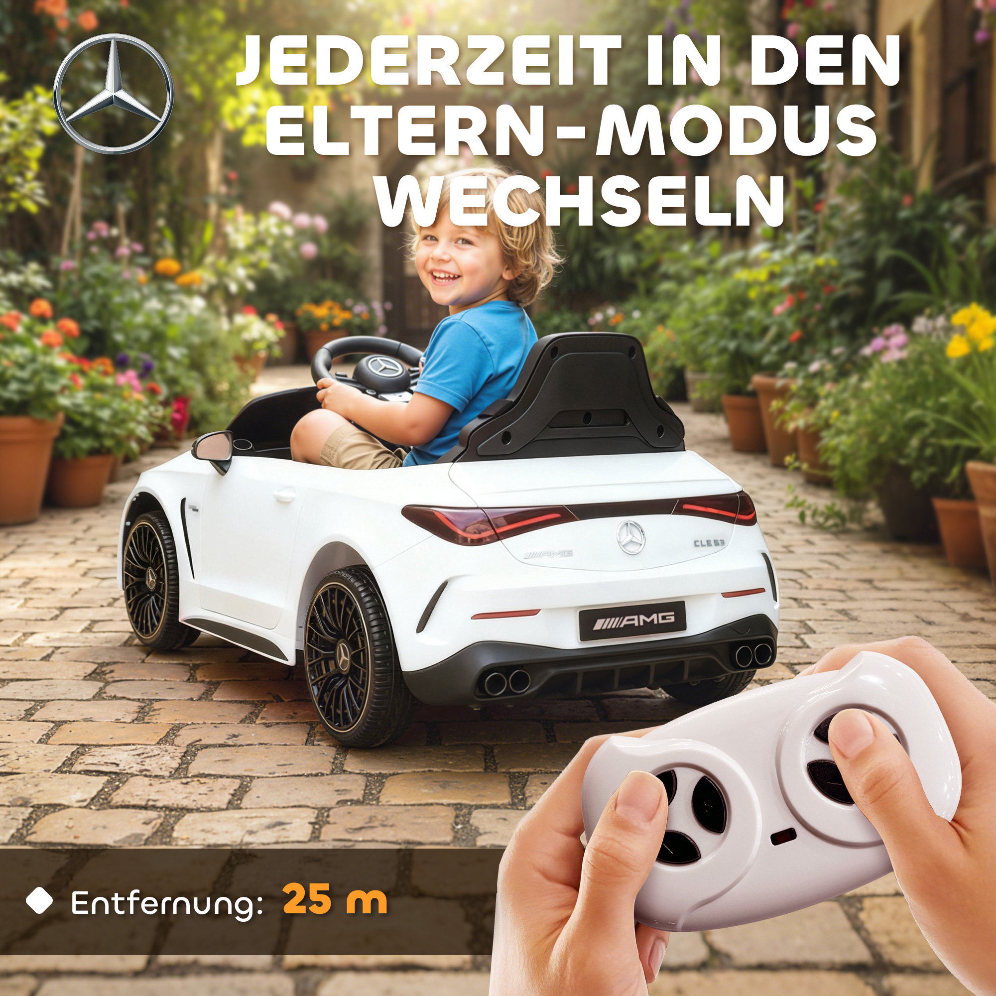 Kinder-Elektroauto, Mercedes-Design, 12V Motoren, Fernbedienung, LED-Lichter, Musik, für 3-6 Jahren Kinder, Weiß
