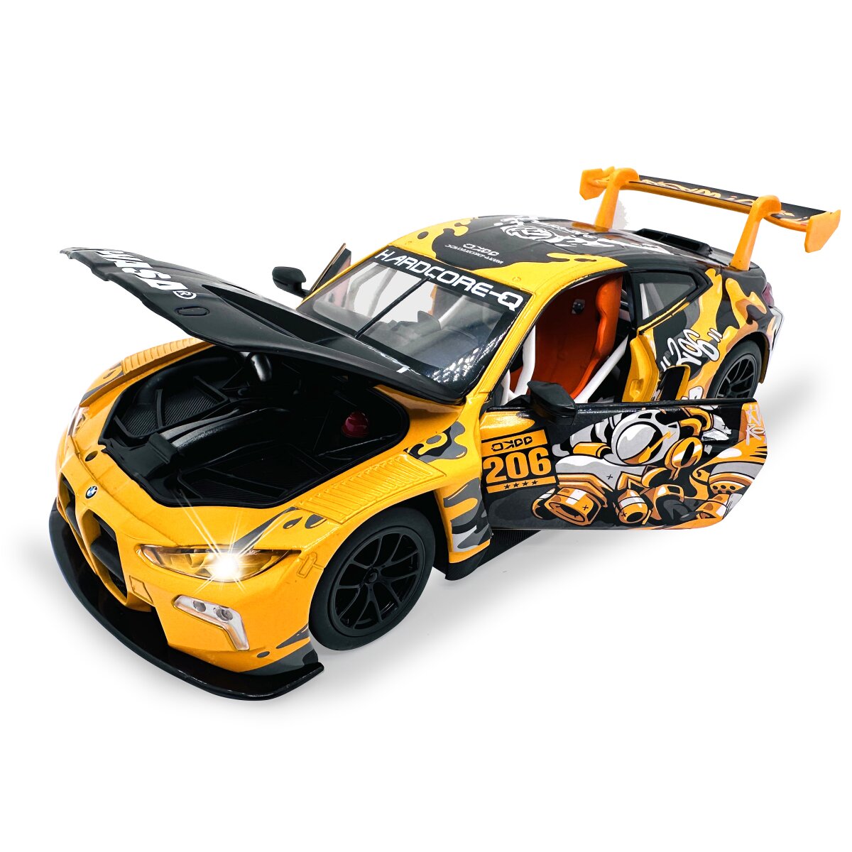 BMW M4 GT3 Diecast 1:24 gelb inkl. Knopfzellen