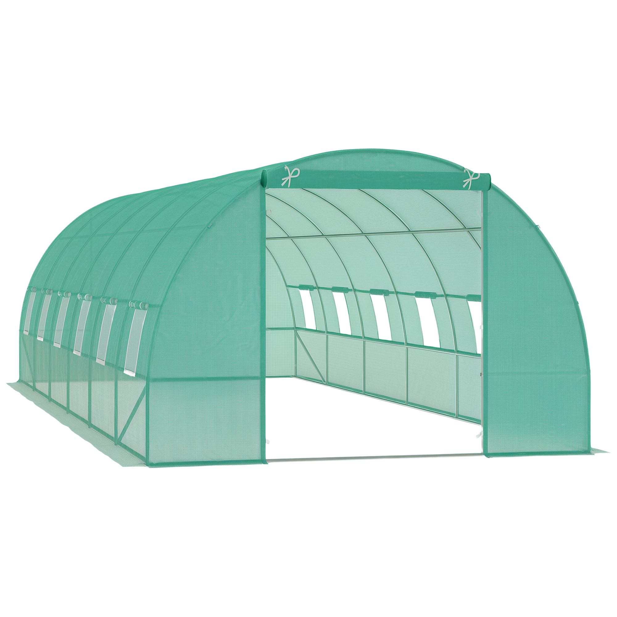 Gewächshaus 800x300x200cm Foliengewächshaus Tomatenhaus mit Tür, 12 Fenster, Folientunnel aus verzinktem Stahl, PE, stabiles Treibhaus Pflanztunnel, inkl, Erdanker & Seilen, Grün