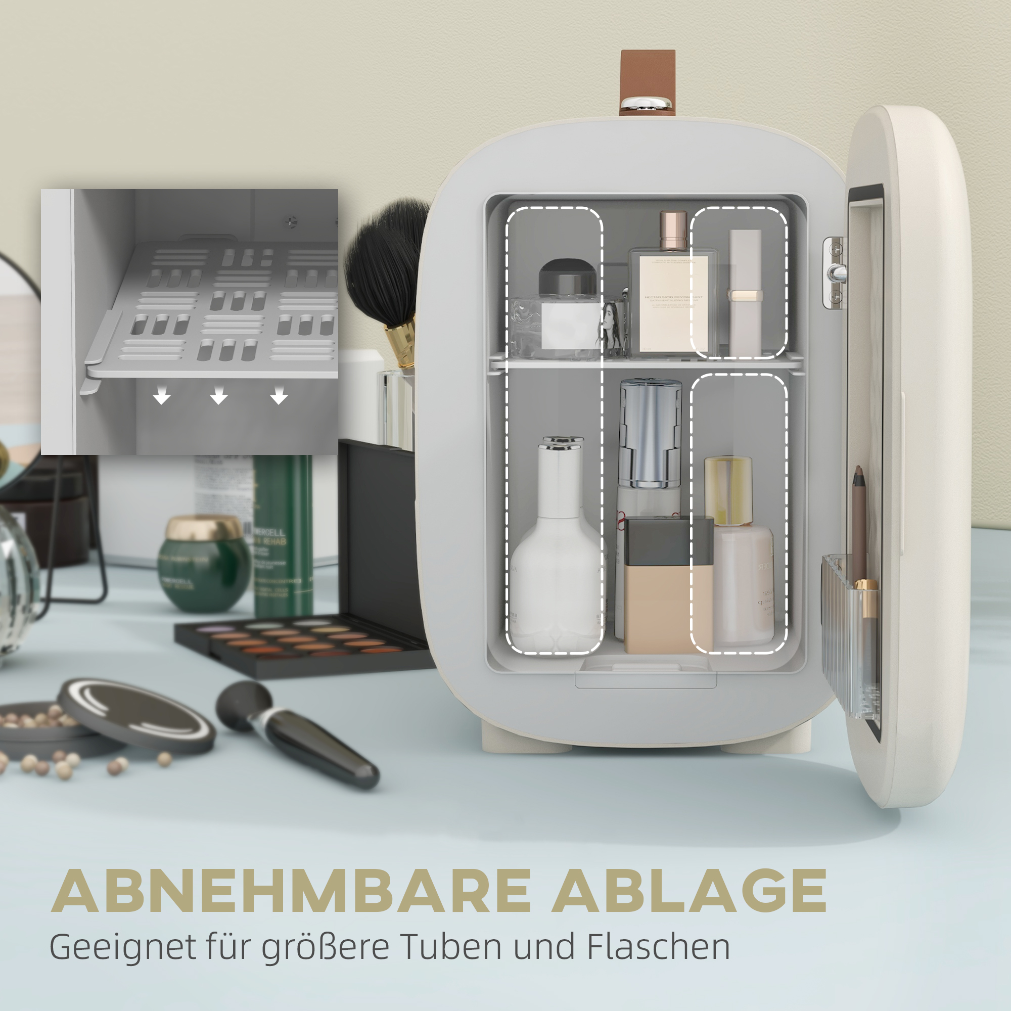 Mini Kühlschrank Kühlschrank Beauty Fridge, 4 L Fassungsvermögen, 20,3 x 26,3 x 28 cm, Cremeweiß