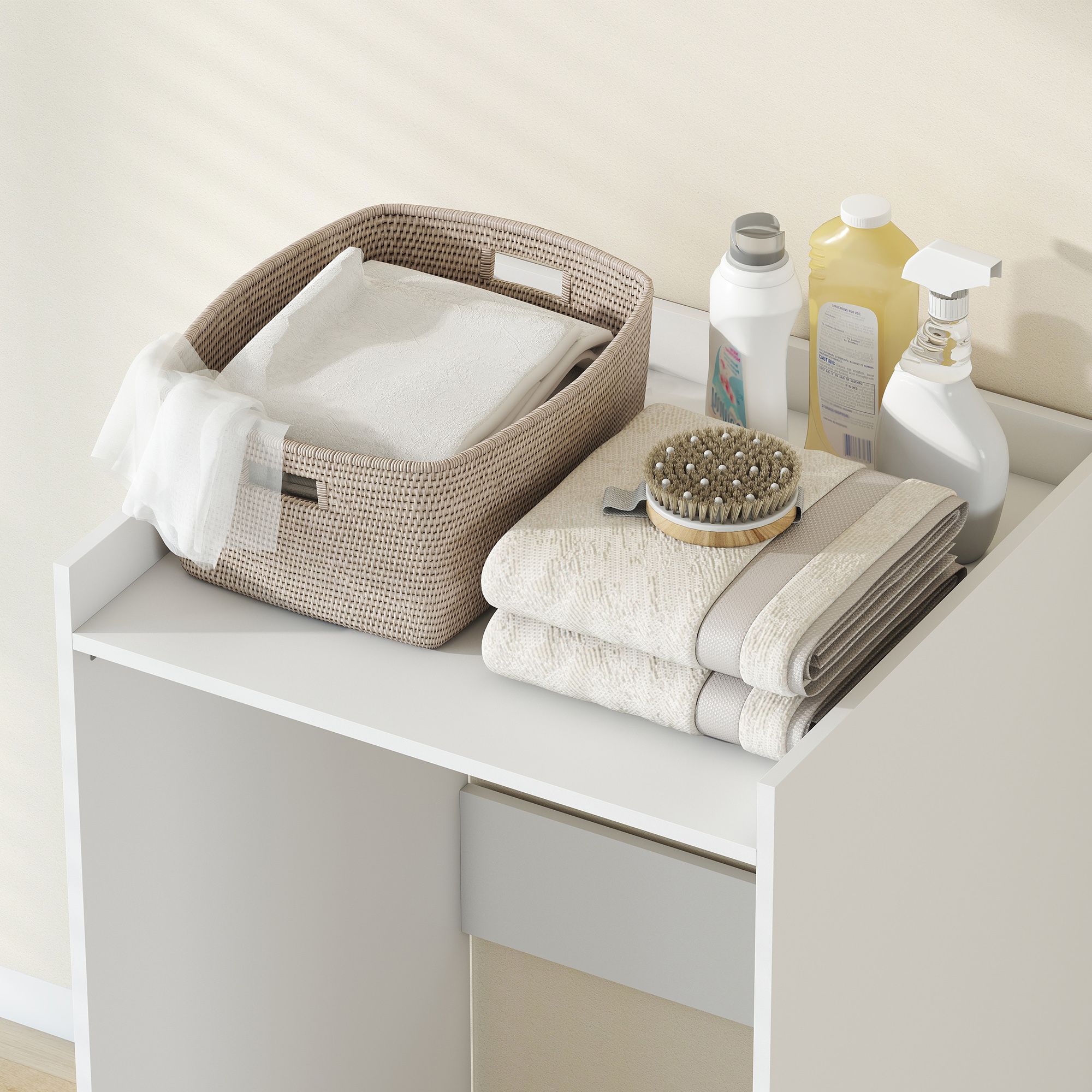 Badezimmerschrank Nischenschrank mit offen Regal, Badschrank für Badezimmer, kleine Räume, 64 x 60 x 97,5 cm, Weiß