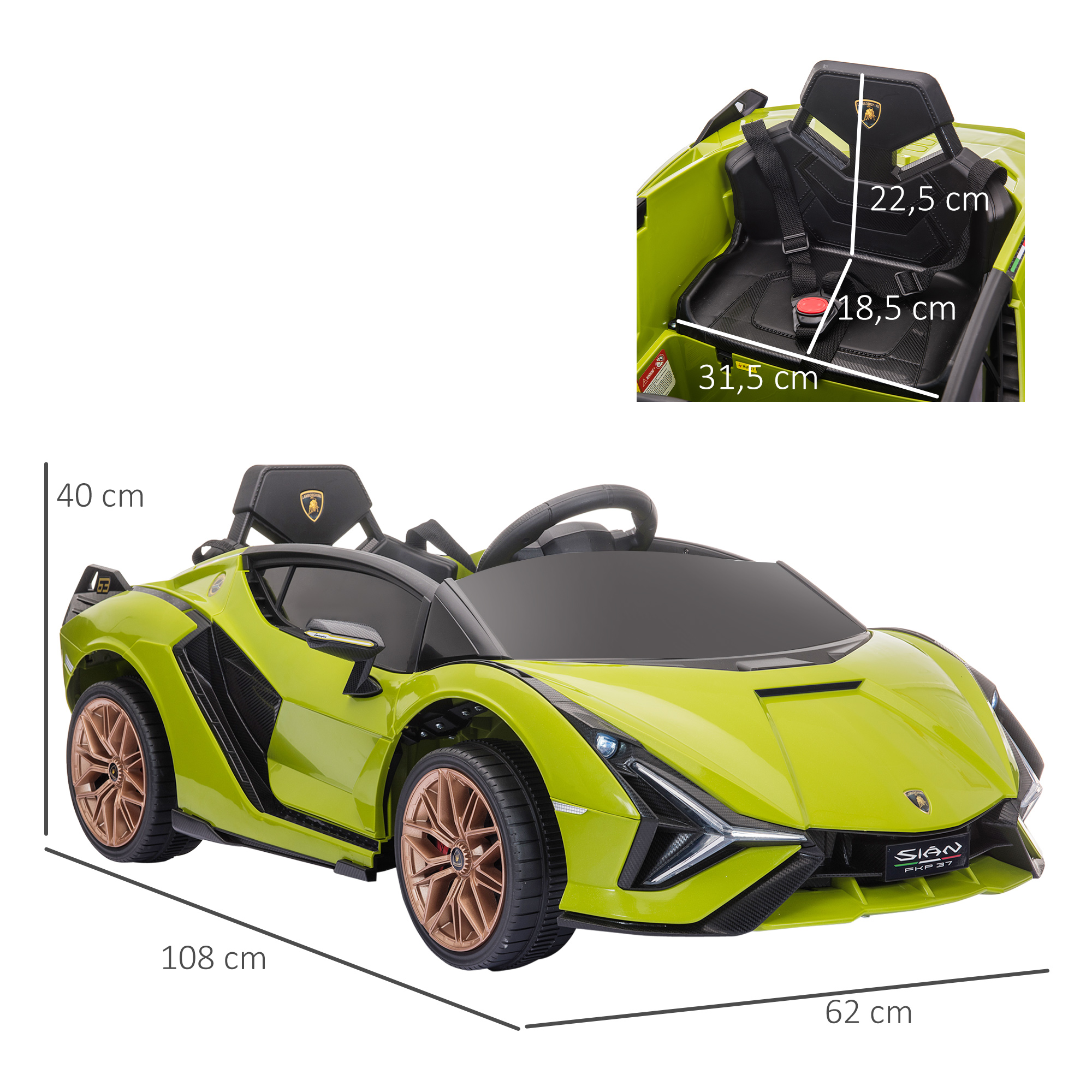 Kinder-Elektroauto, Lamborghini, 3-5 km/h, Fernsteuerung, für 3-5 Jahre, Grün