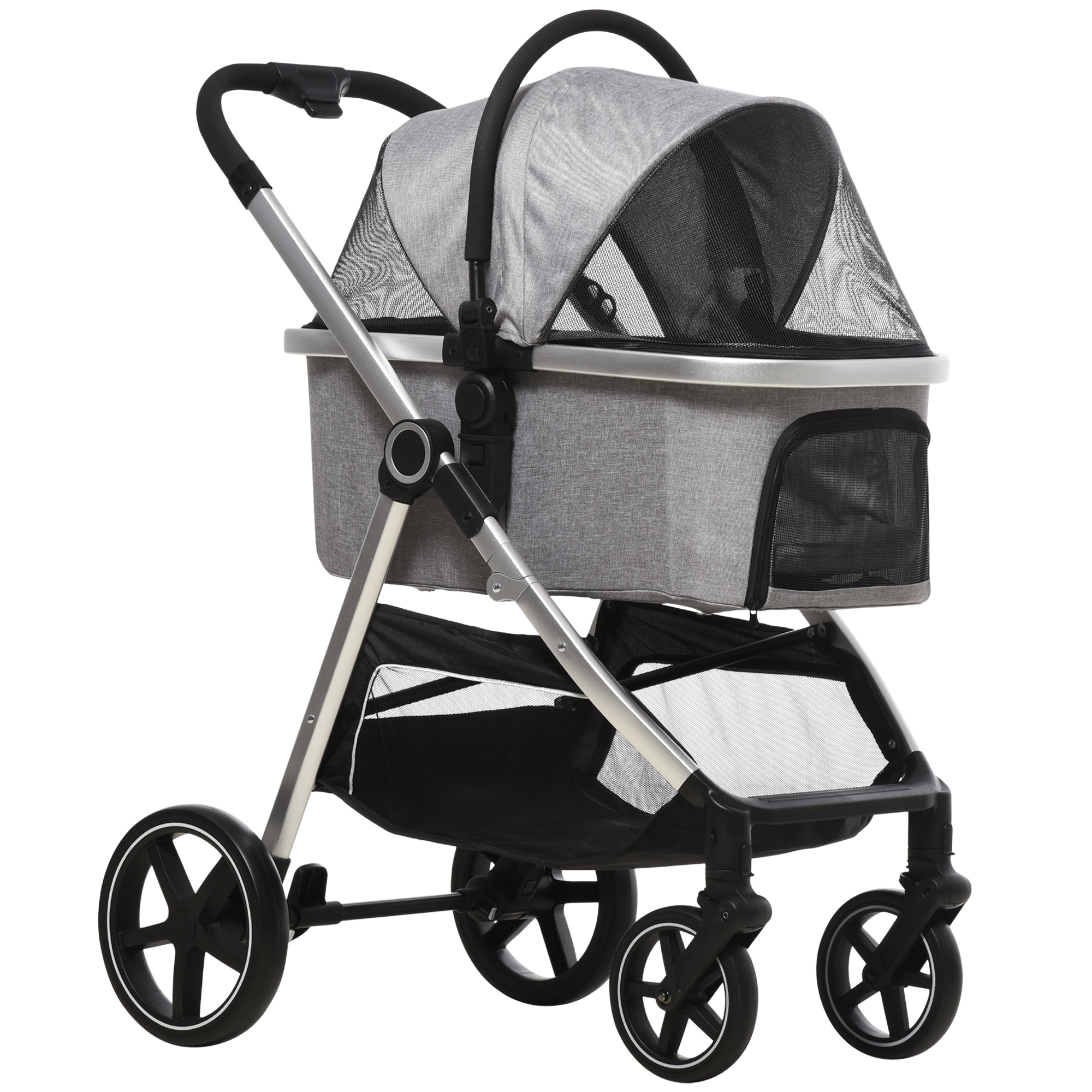 Hundebuggy Hundewagen bis 10 kg Klappbar Tragtasche Bodenkorb 83 cm x 58 cm x 102 cm, Hellgrau Hundebuggy Hundewagen bis 10 kg Klappbar Tragtasche Bodenkorb 83 cm x 58 cm x 102 cm, Hellgrau