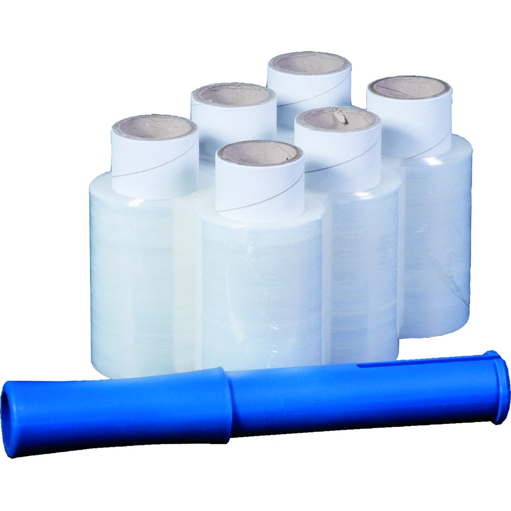 Stretchfolie 100mm x 150m, 6 Rollen & 1 Handabroller, VPE1 Stretchfolie 100mm x 150m, 6 Rollen & 1 Handabroller, VPE1