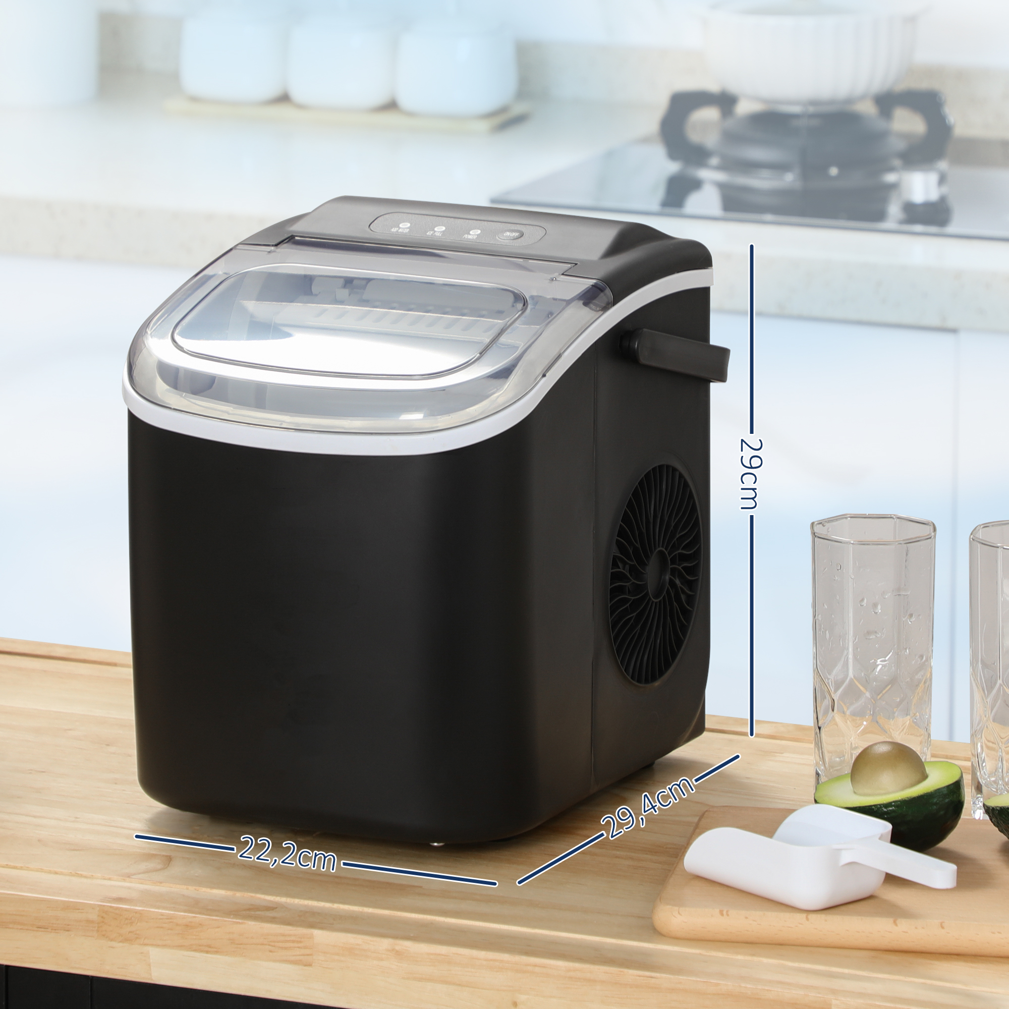 Eiswürfelmaschine Eiwürfelspender Eiwürfelbereiter, 29,4 cm x 22,2 cm x 29 cm, Schwarz