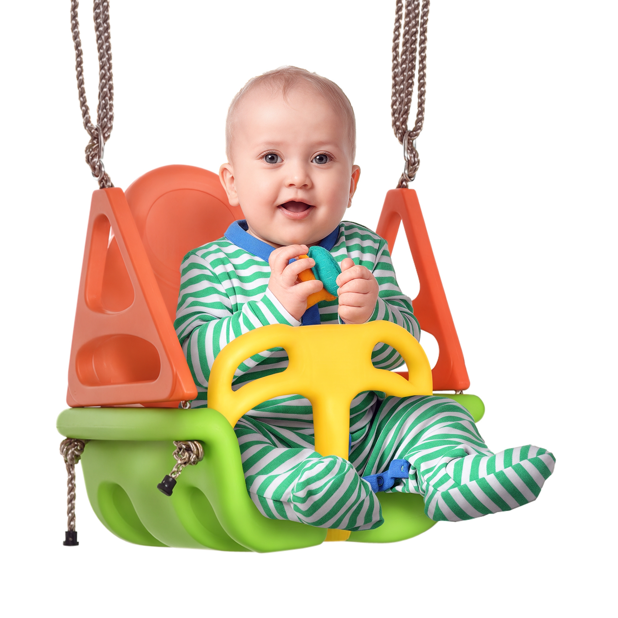 3-in-1 Babyschaukel, Sicherheitsgurt, längenverstellbare Seile, für In- und Outdoor, grün, 48 x 34 x 180 cm