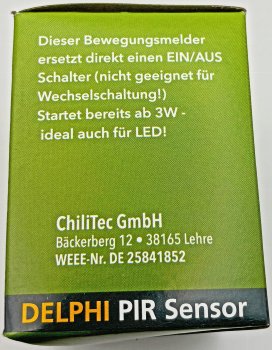 DELPHI Bewegungsmelder 160°, weiß, LED geeignet,  250V~, Unterputz, 2-Draht
