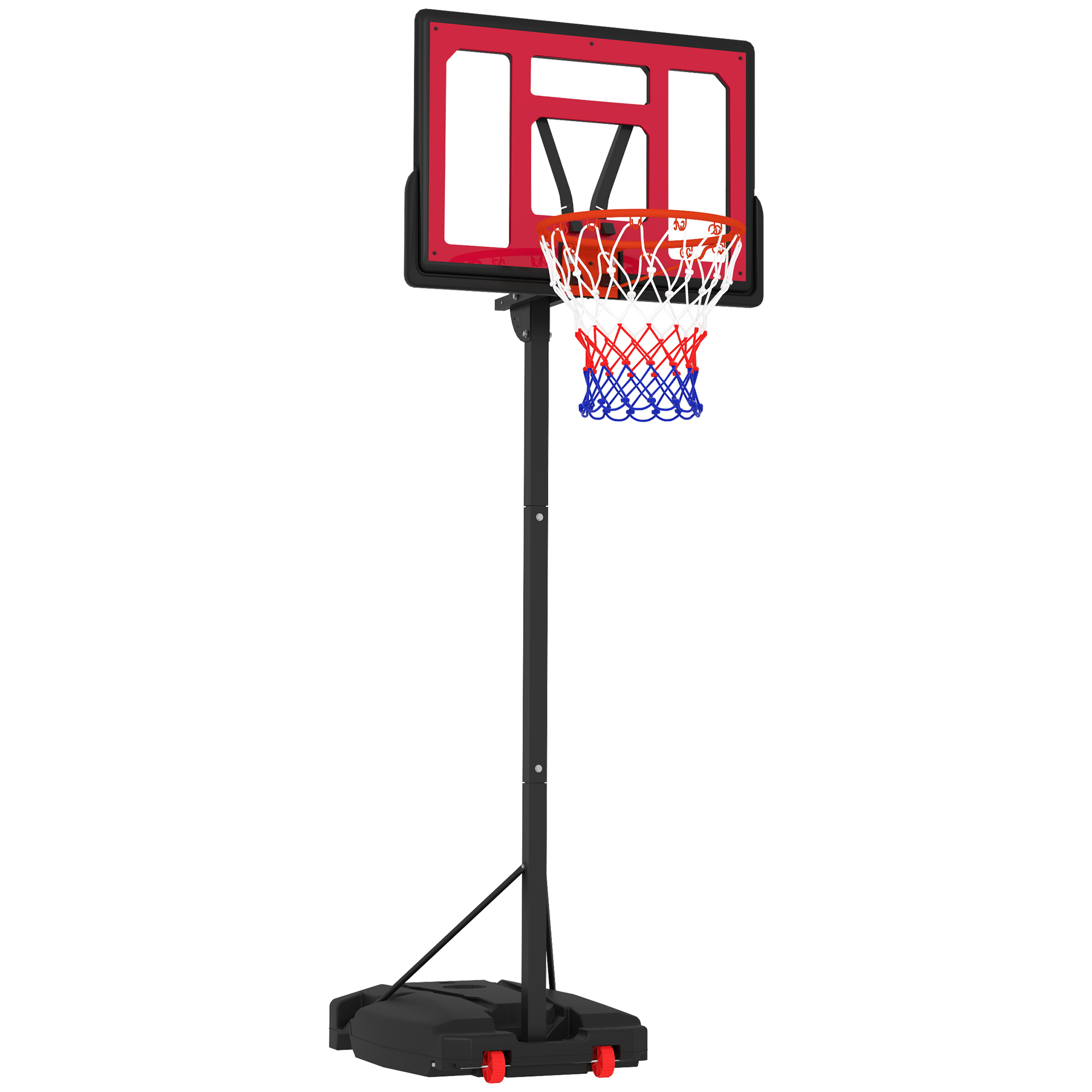 Basketballkorb, Outdoor-Basketballkorb für Jugendliche 200-260 cm höhenverstellbar, mit Rädern, Rot