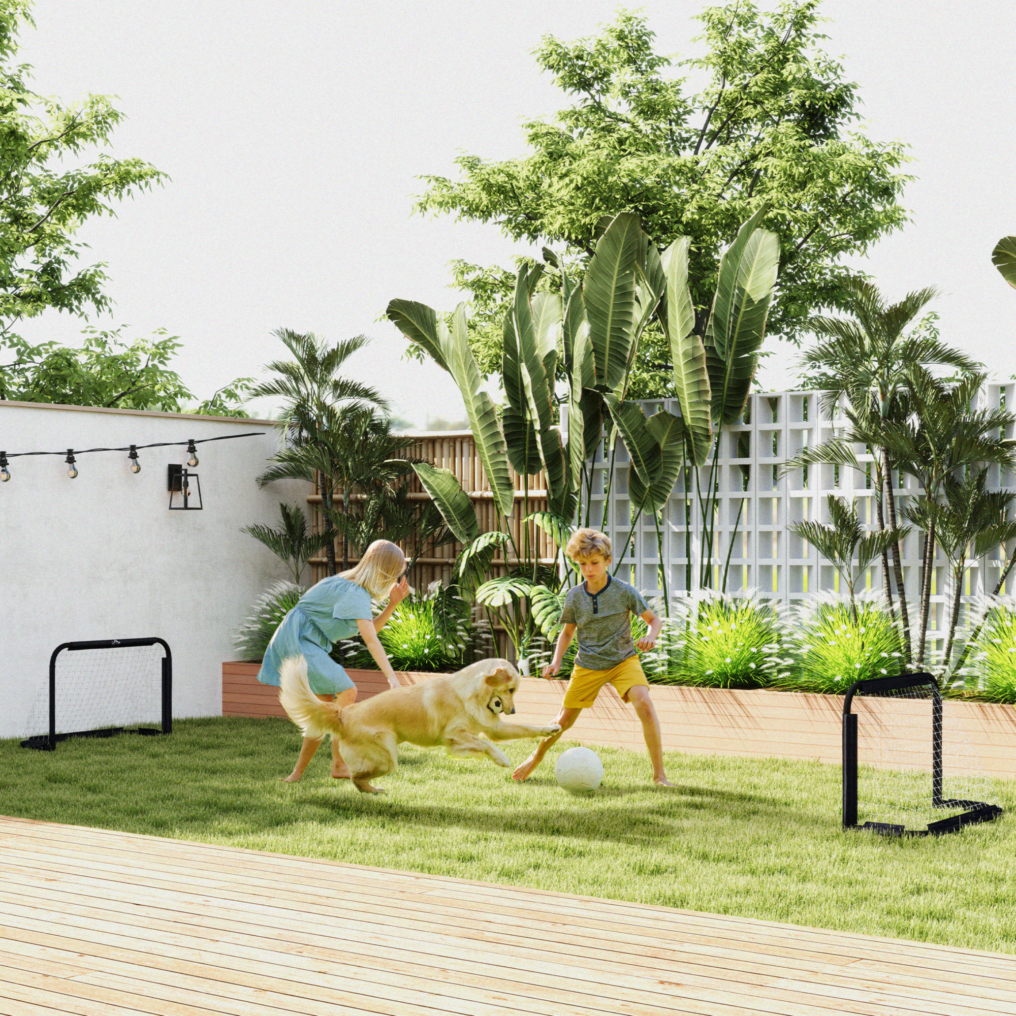 Fußballtor-Set, 2 klappbare Minitore, Metallrahmen, inkl. Werkzeug, 90 x 36 x 60 cm, Schwarz