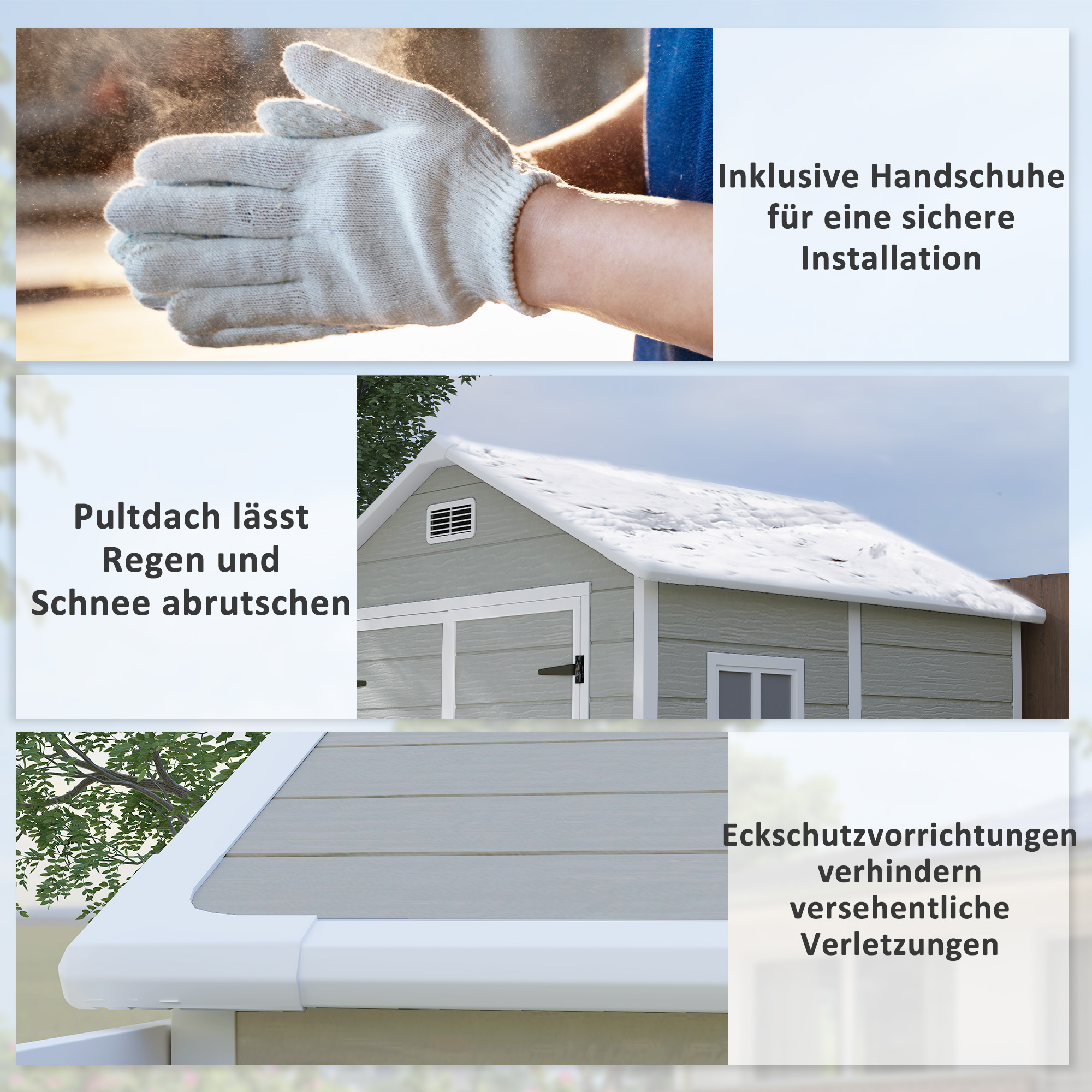 Gartenschuppen, Geräteschuppen mit Boden, verschließbare Türen, Lüftungsöffnungen, Fenster, Holzoptik, Kunststoff, Grau