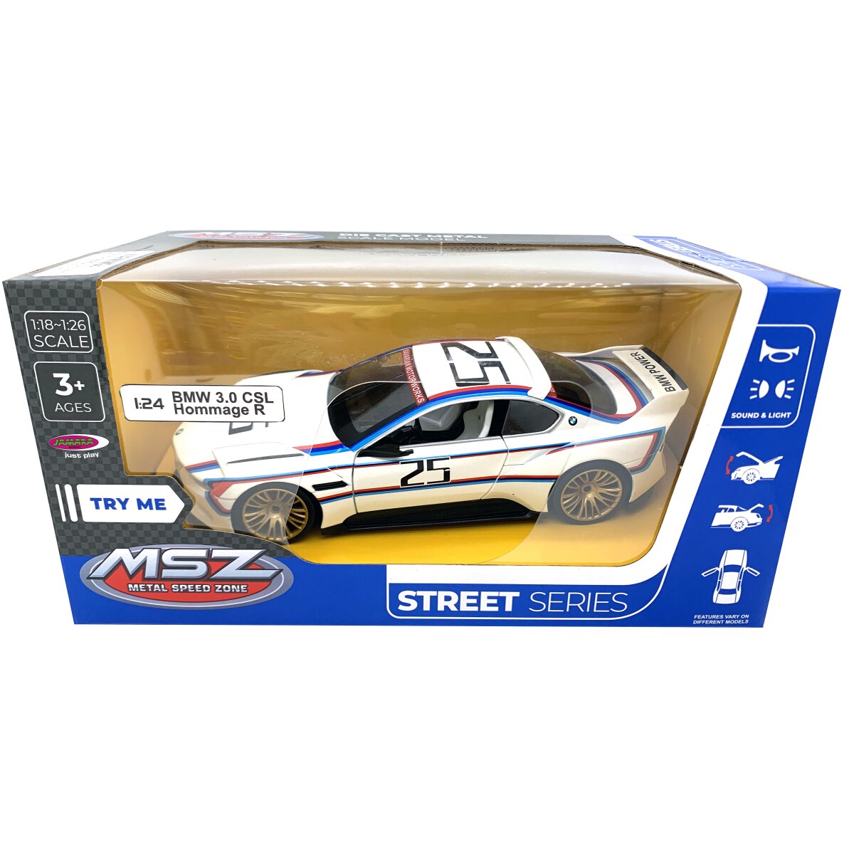 BMW 3.0 CSL Hommage R Diecast 1:24 weiß inkl. Knopfzellen