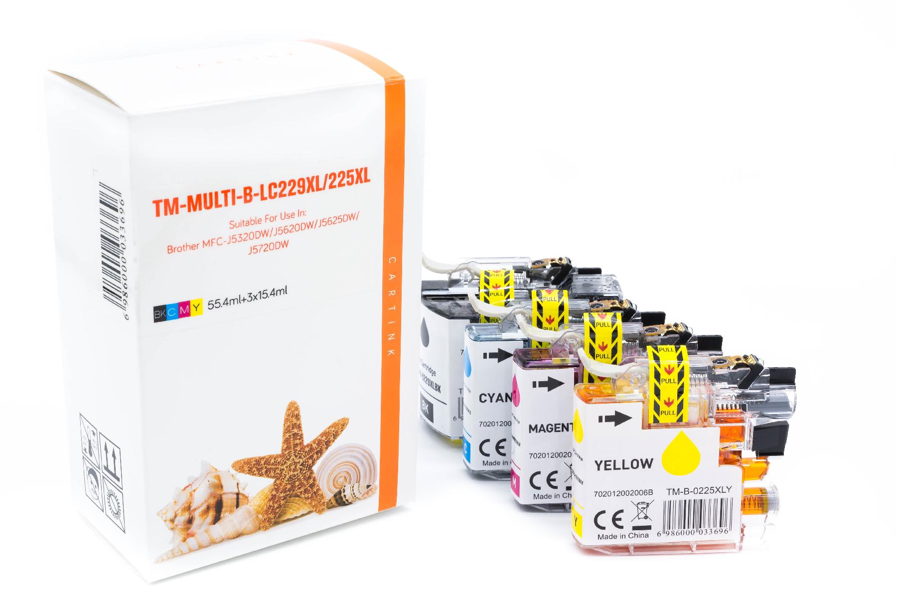 Multipack LC229/225XL alternativ Tinte für Brother / LC229XLVALPB / BK57,6ml / C,M,Y15,6ml Multipack LC229/225XL alternativ Tinte für Brother / LC229XLVALPB / BK57,6ml / C,M,Y15,6ml